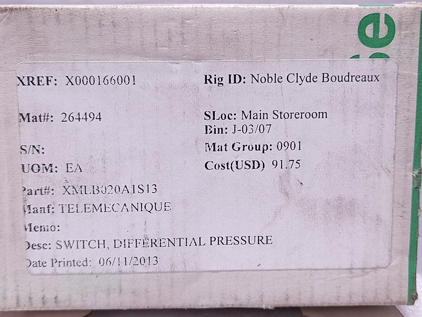 Telemecanique XMLB020A2S13 Differential Pressure Switch