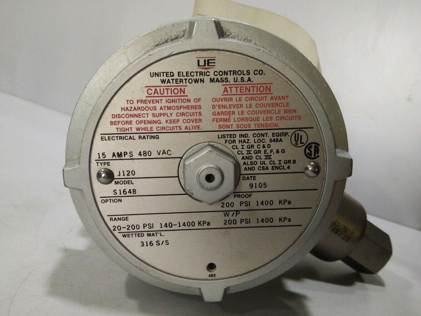 UNITED ELECTRIC J120S146B TYPE:J120 MODEL:S146B PRESSURE SWITCH 