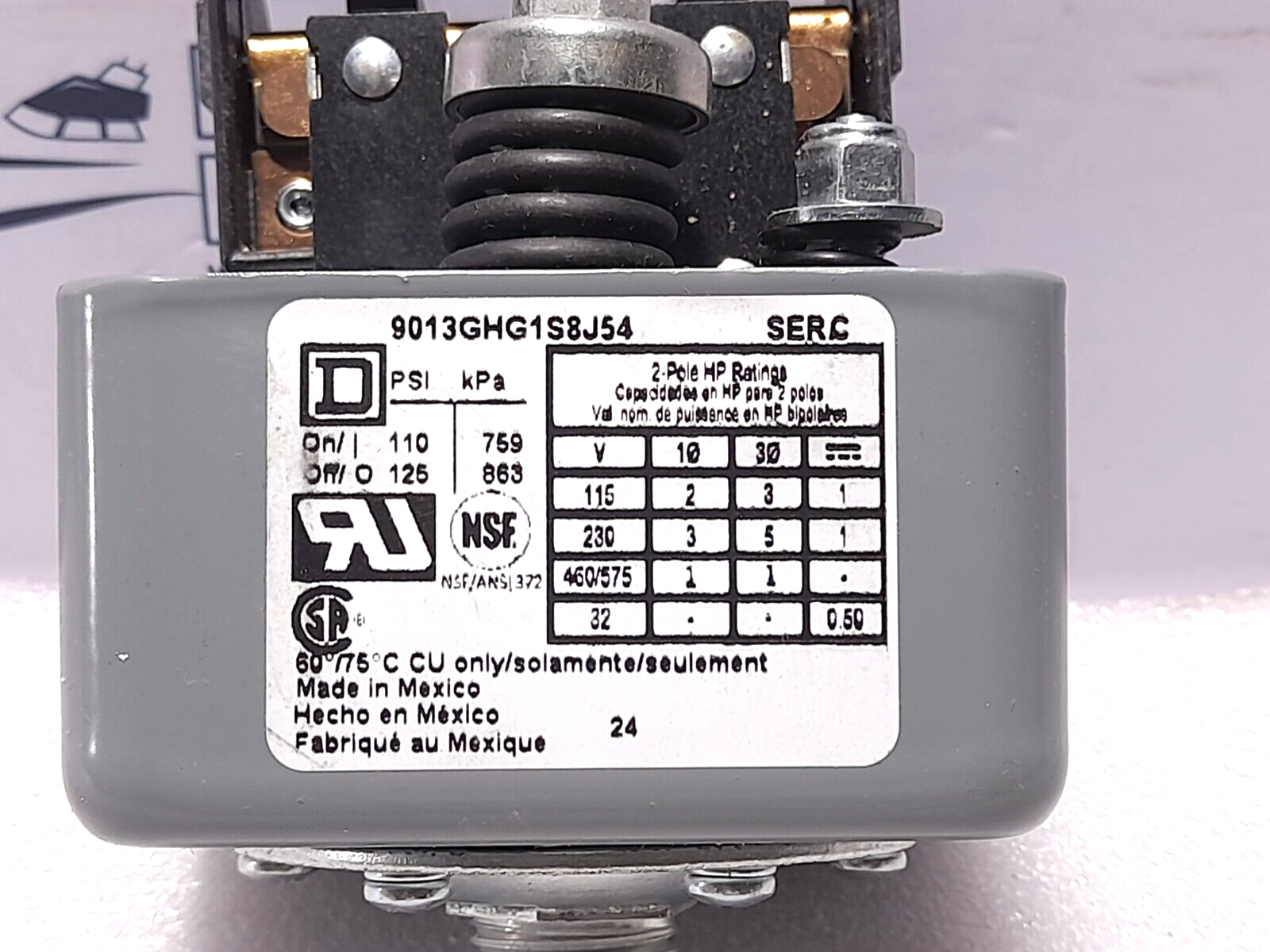 Square D 9013GHG1S8J54 Ser C Quincy 22454-1 Pressure Switch 224541