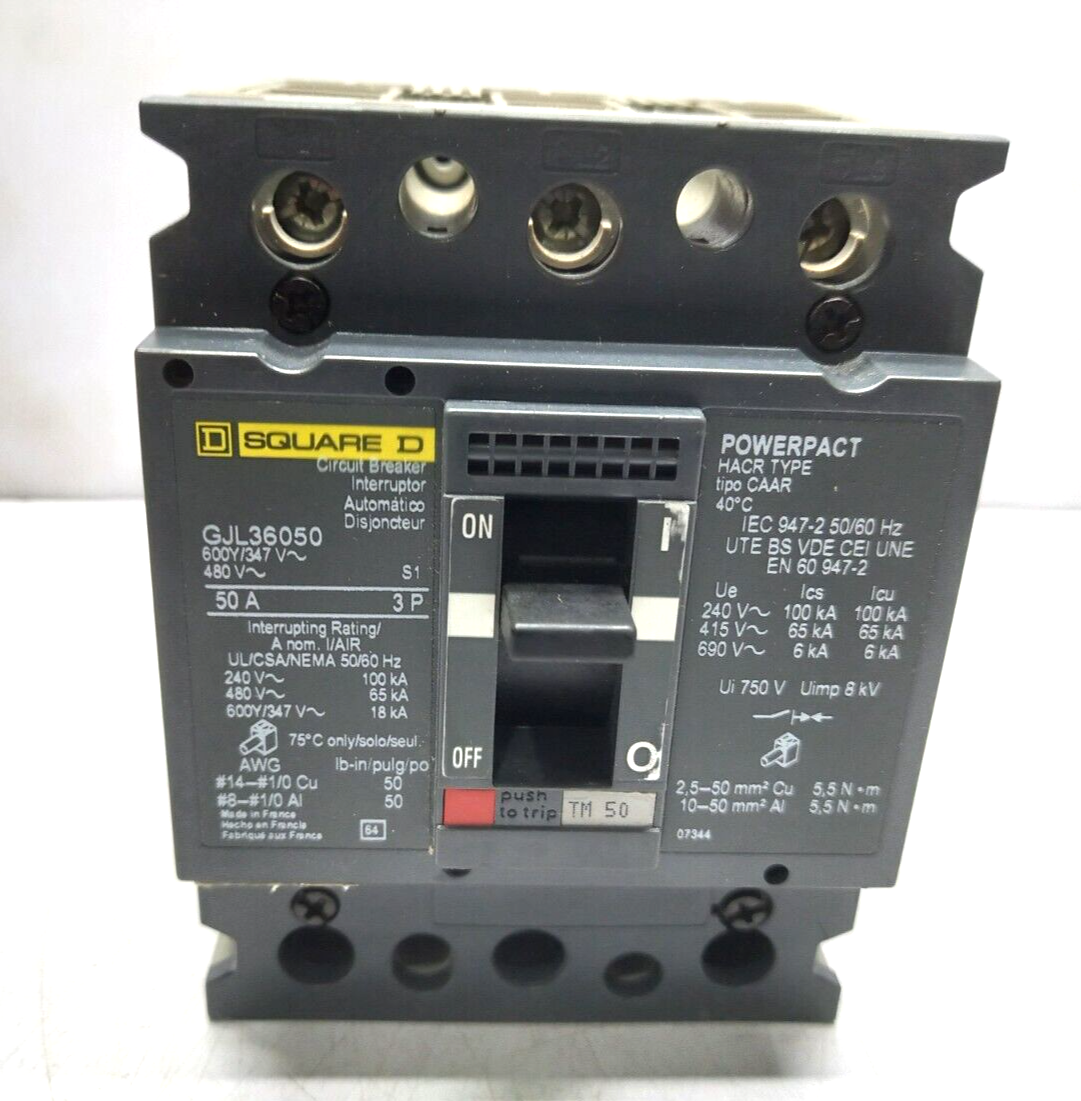 Square D GJL36050 Circuit Breaker 50A 3P 600Y/347V 480V 50/60Hz Made in France