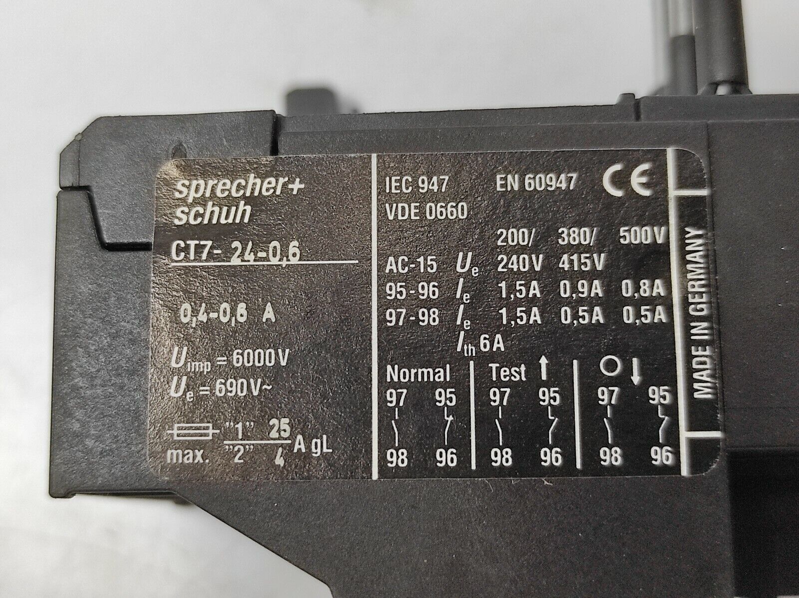 Sprecher Schuh CT7-24-0.6 Thermal Overload Relay CT7-24