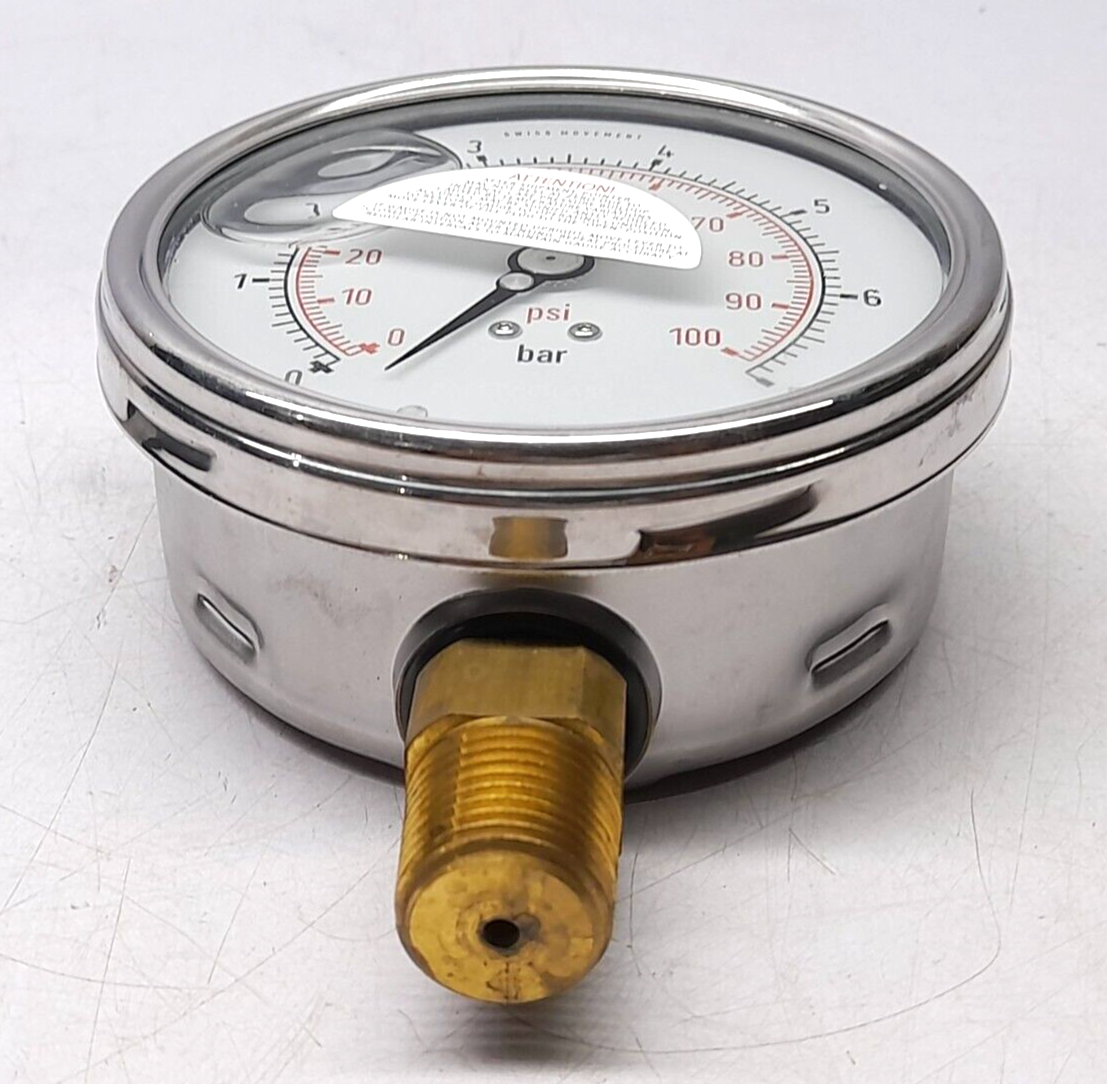 Wika 50936913 Pressure Gauge 212.54 4” Range 0-7 Bar 0-100 PSI Conn ½” NPT LM