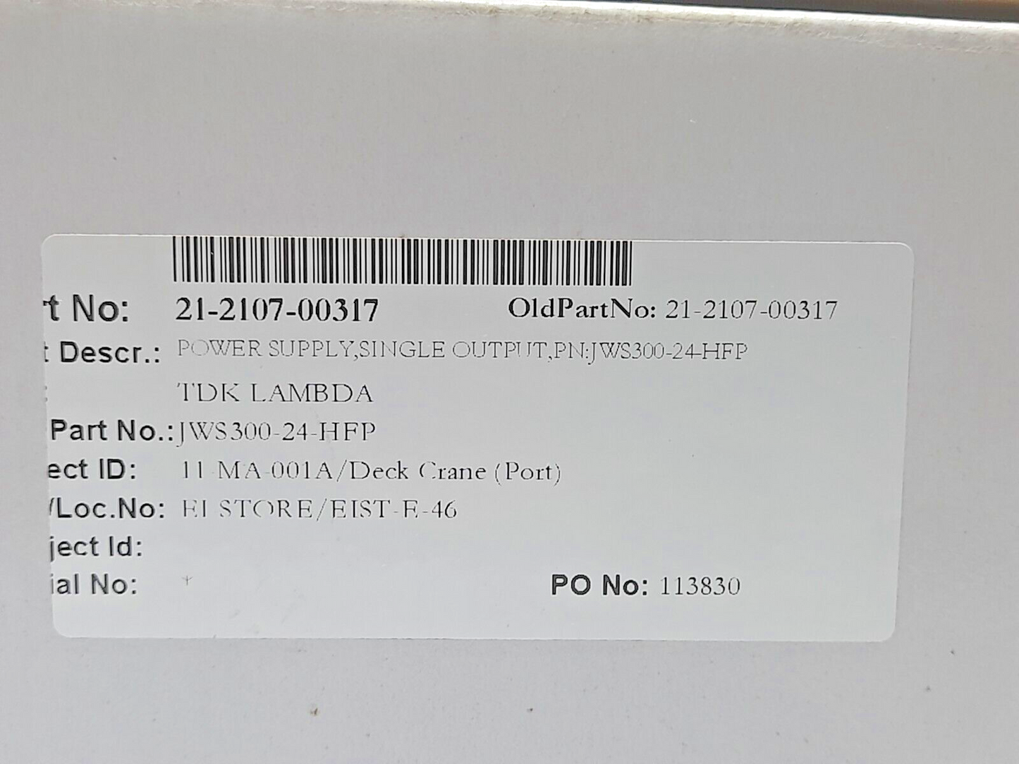 TDK Lambda JWS300-24 Power Supply / Input: 100-240VAC- 4.4A 56/60Hz