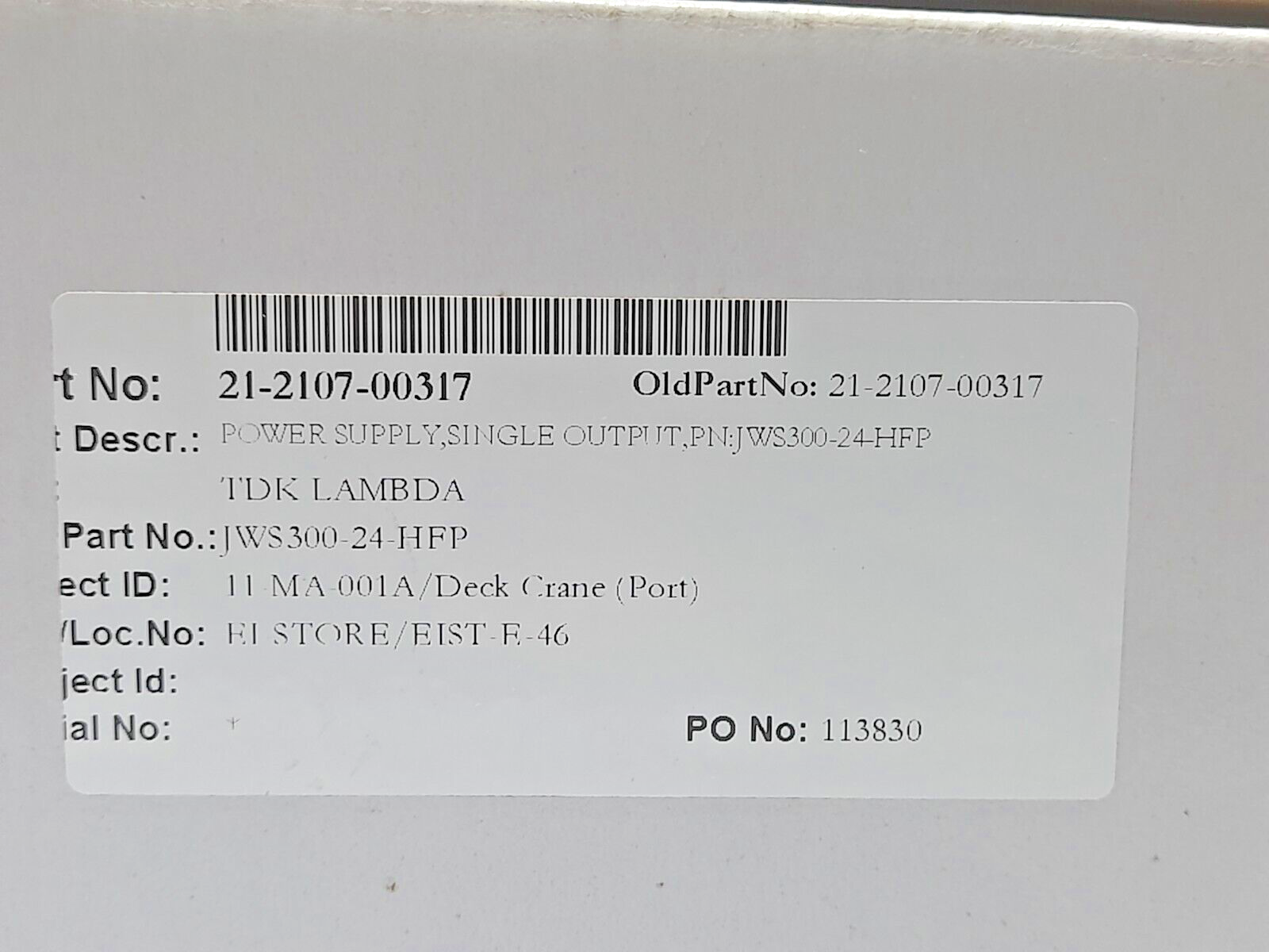 TDK Lambda JWS300-24 Power Supply / Input: 100-240VAC- 4.4A 56/60Hz