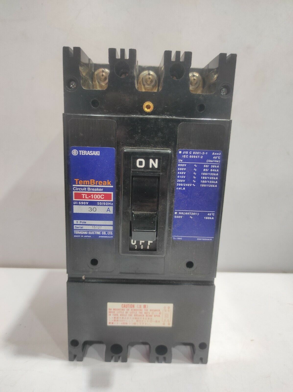 Terasaki TL-100C TemBreak Circuit Breaker 3P 30A PM 50_60Hz / TL100C30A