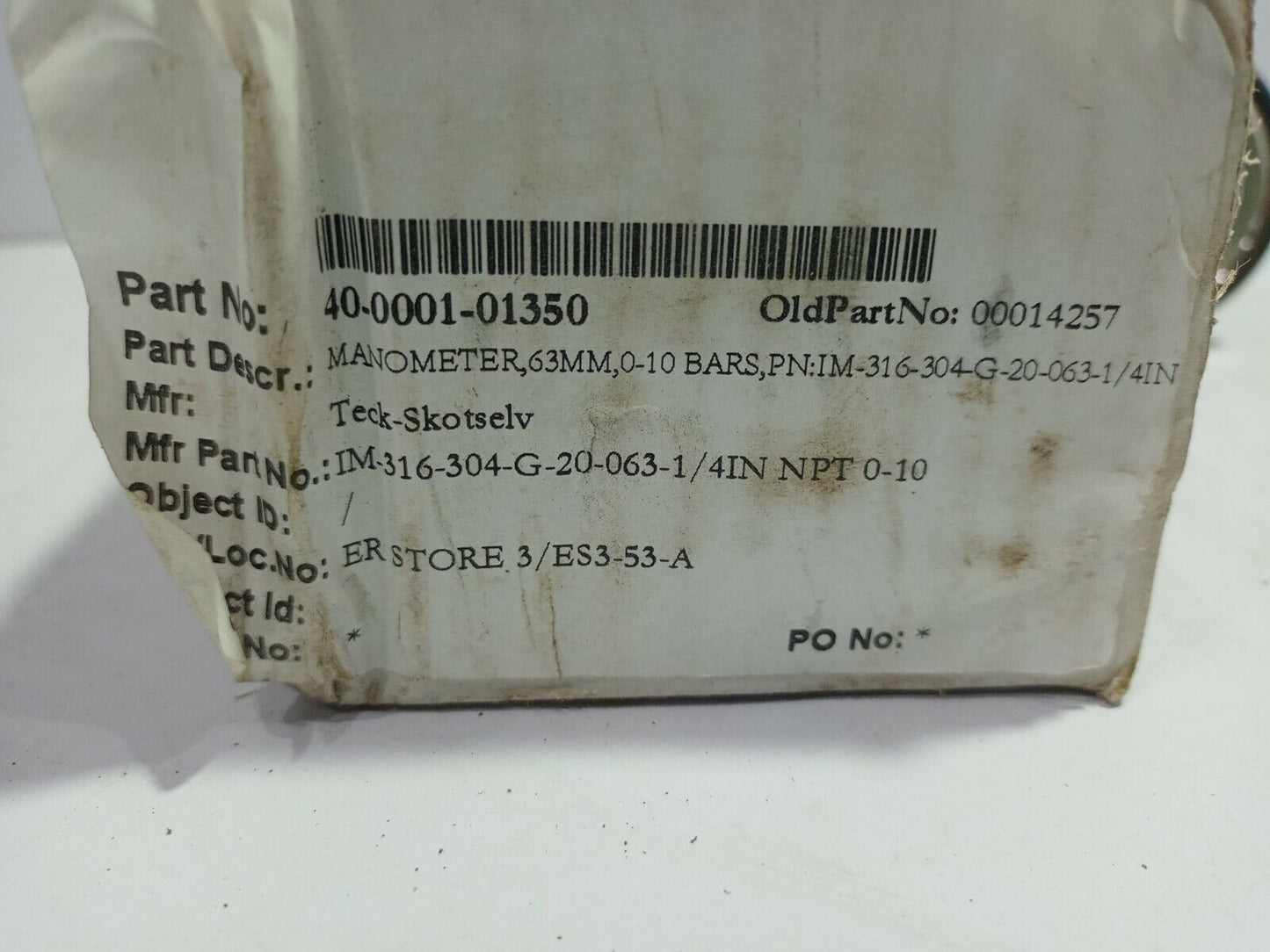 Teck Skotselv IM-316-304-G-20-063-¼” NPT 0-10 Manometer 63MM 0-10Bar ¼“ NPT