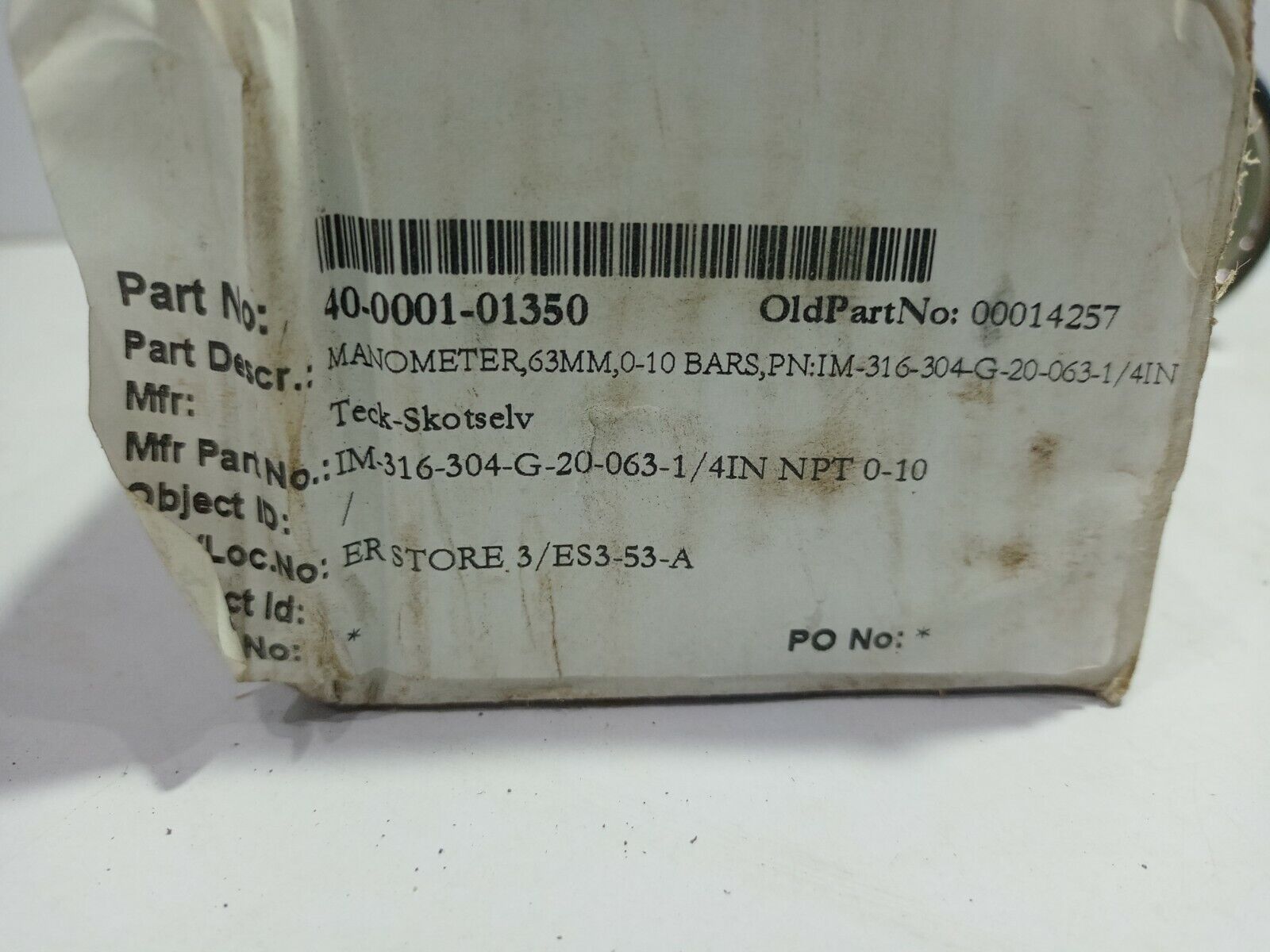 Teck Skotselv IM-316-304-G-20-063-¼” NPT 0-10 Manometer 63MM 0-10Bar ¼“ NPT