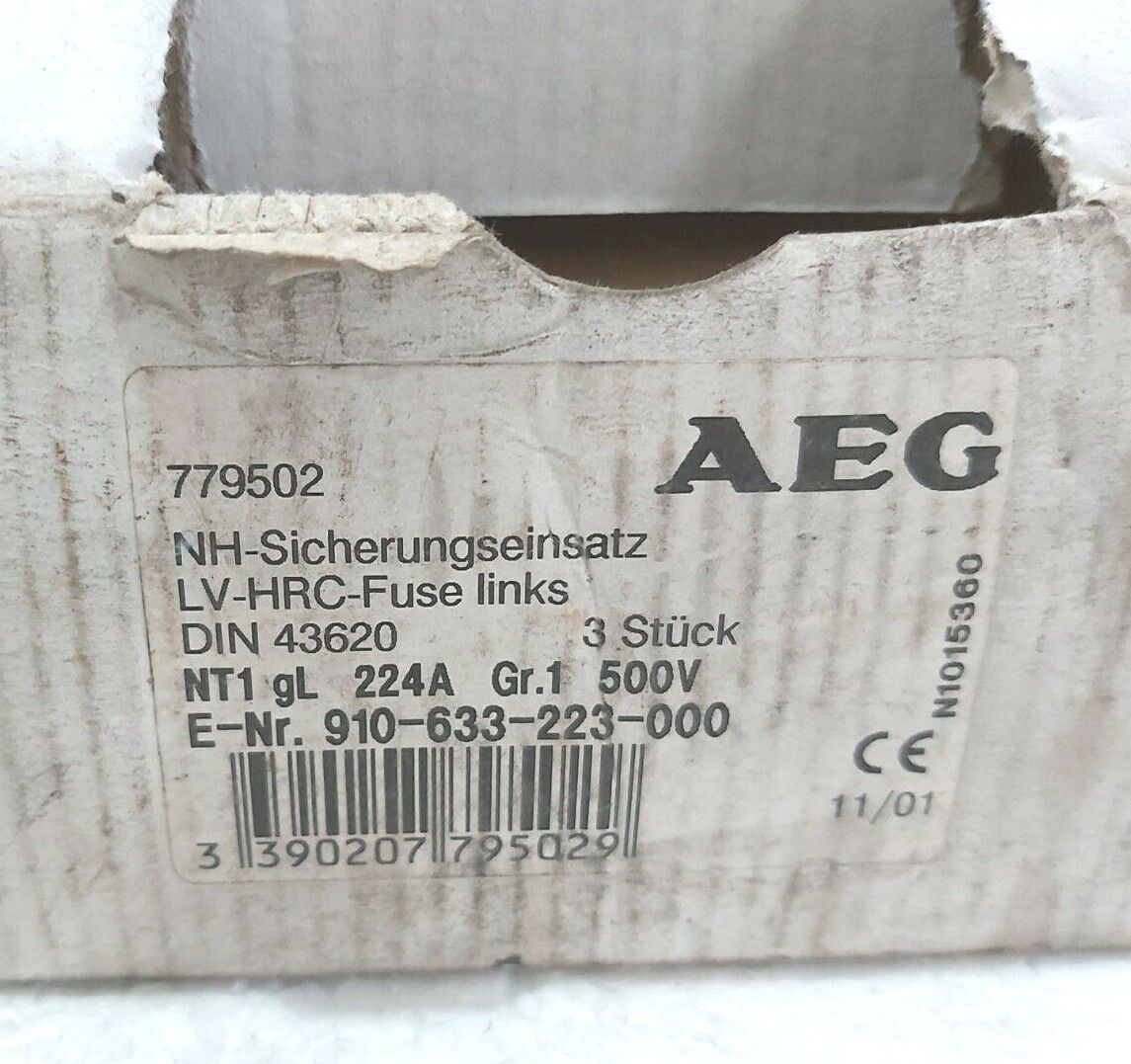 AEG NT1 500V 120KA GL224A LV HRC FUSE LINK 3-PCS LOT SALE 