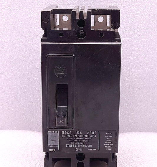 Westinghouse EB2020 Circuit Breaker 20A 2P 240VAC 125/250VDC