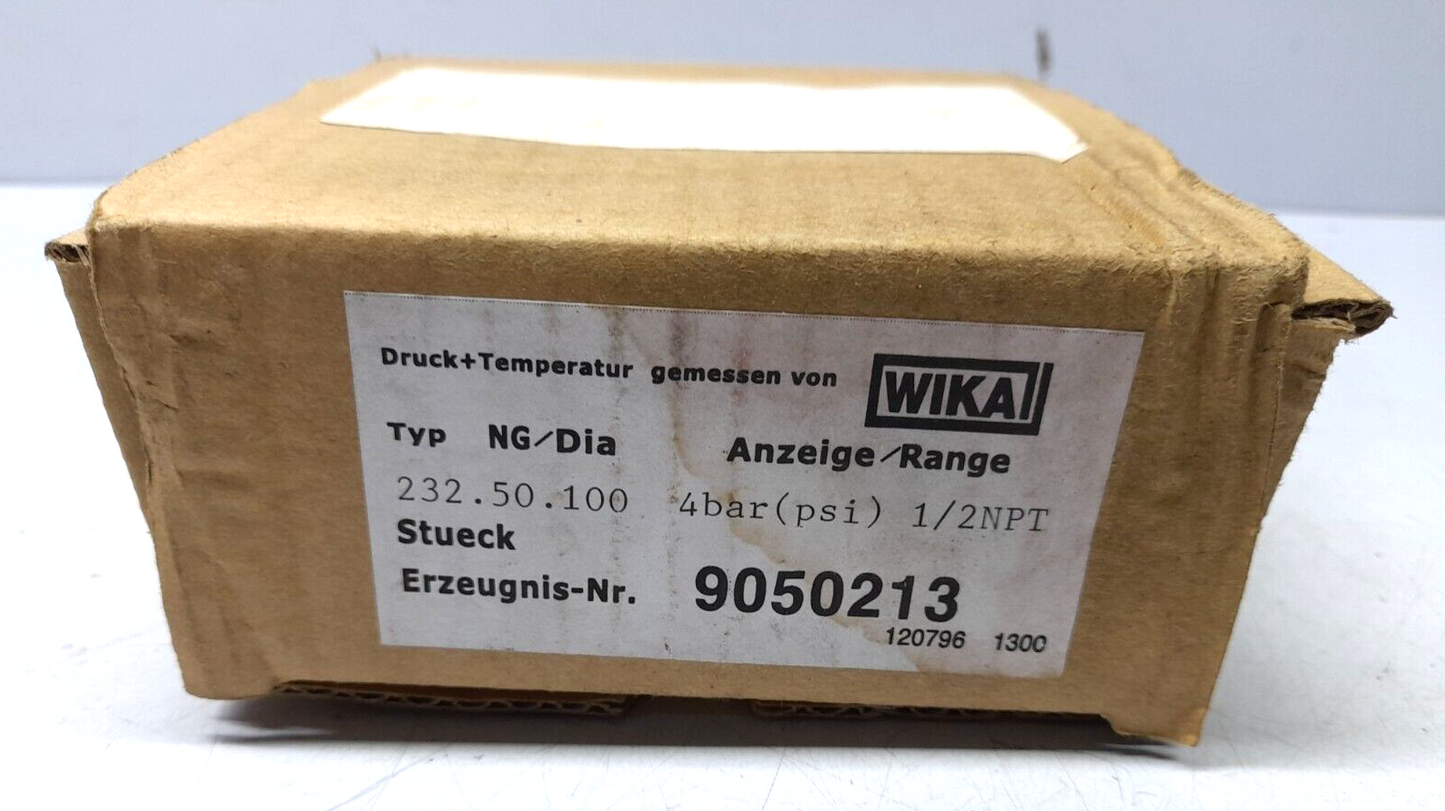 Wika 9050213 Pressure Gauge 232.50.100 ½ NPT 0-4 Bar 0-60 PSI