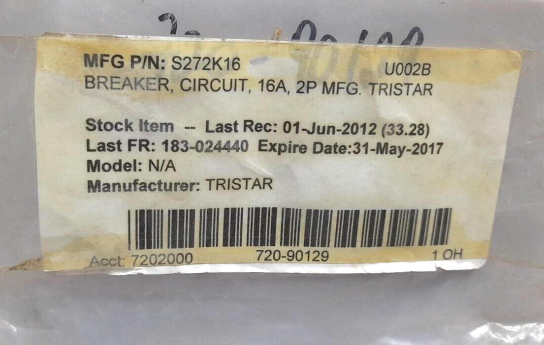ABB S272-K16 MCB S270 2P K 16A 480VAC Tristar S272K16 Circuit Breaker 16A 2P