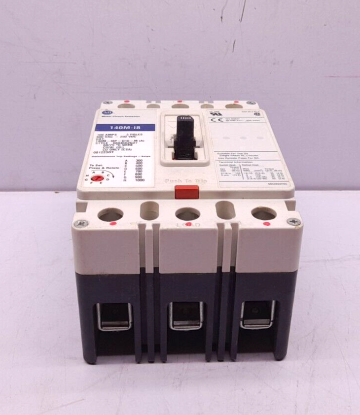 Allen Bradley 140M-I8P-D10-M (A) Circuit Breaker 100A 3P 140M-I8