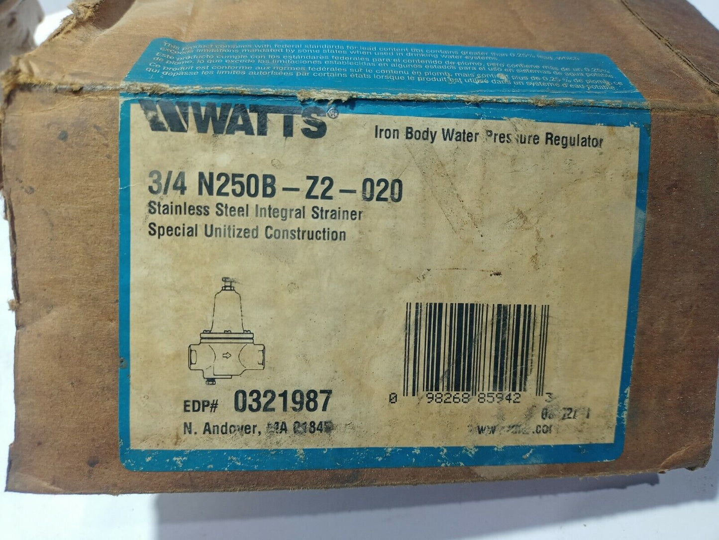 Watts ¾ N250B-Z2-020 Iron Body Water Pressure Regulator