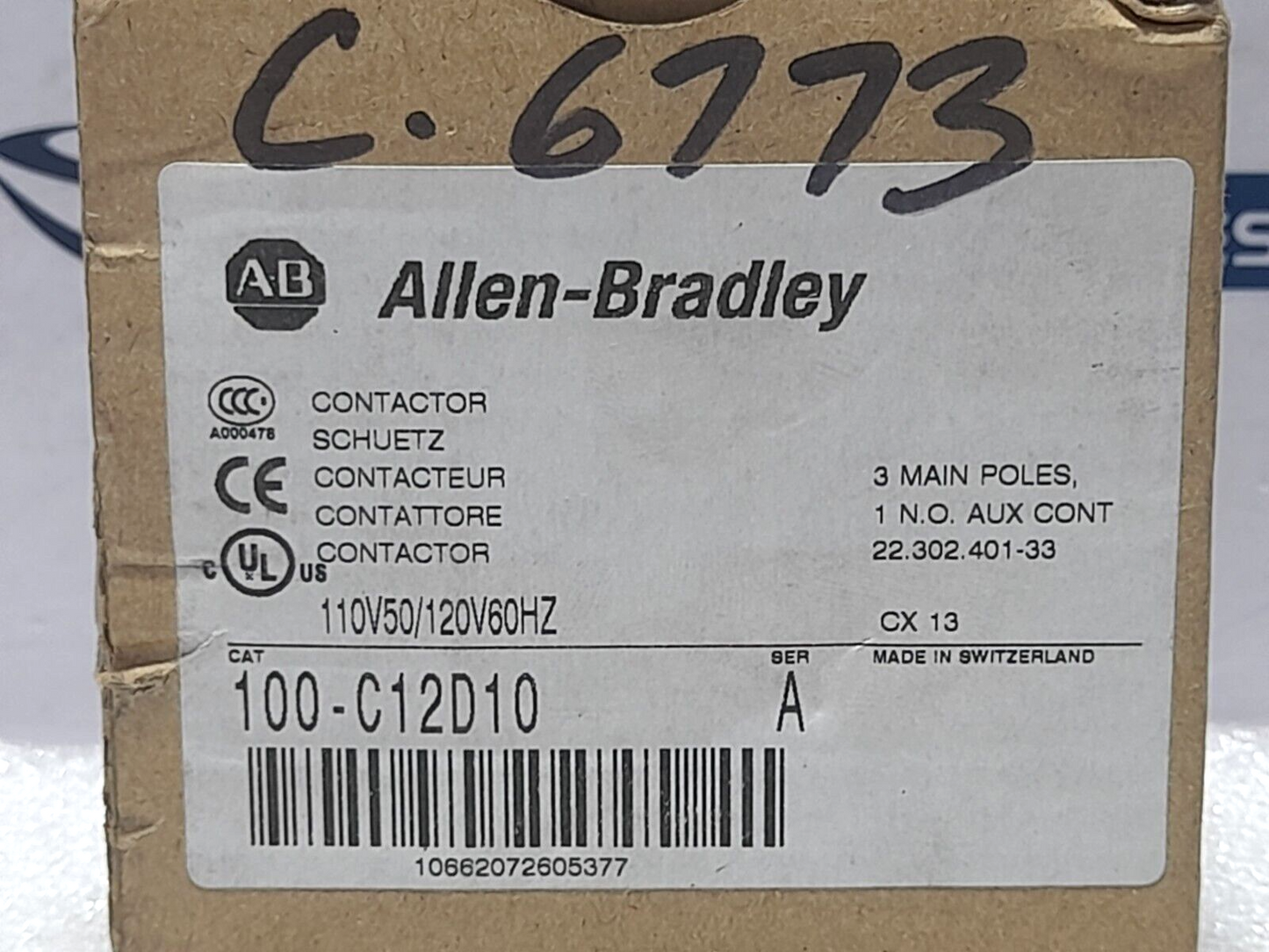 Allen Bradley 100-C12D10 Electrical Contactor IEC 12 A AMPS