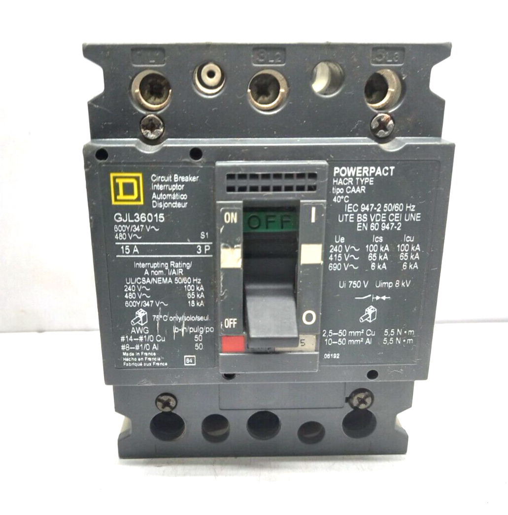 Square D GJL36015 Powerpact Circuit Breaker 15A 3P