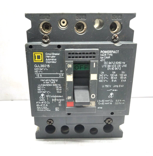 Square D GJL36015 Powerpact Circuit Breaker 15A 3P