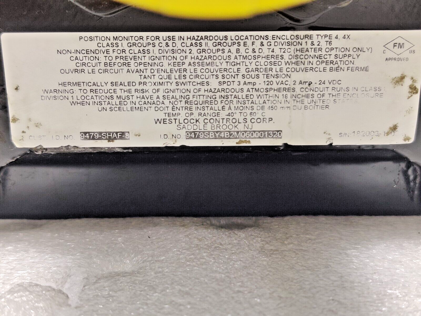 Westlock Controls 9479-SHAF-8 Explosion Proof Rotary Position Monitor -40To60 C