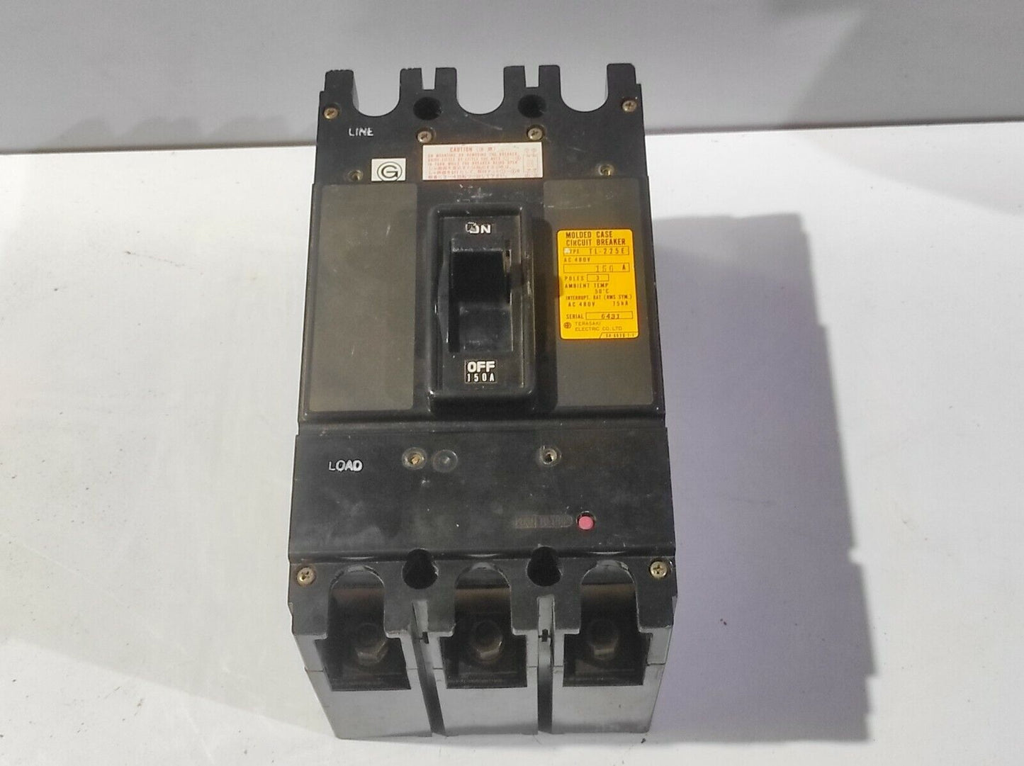 Terasaki TL-225E Molded Case Circuit Breaker 150A AC480V Poles 3 Ambient Temp 50
