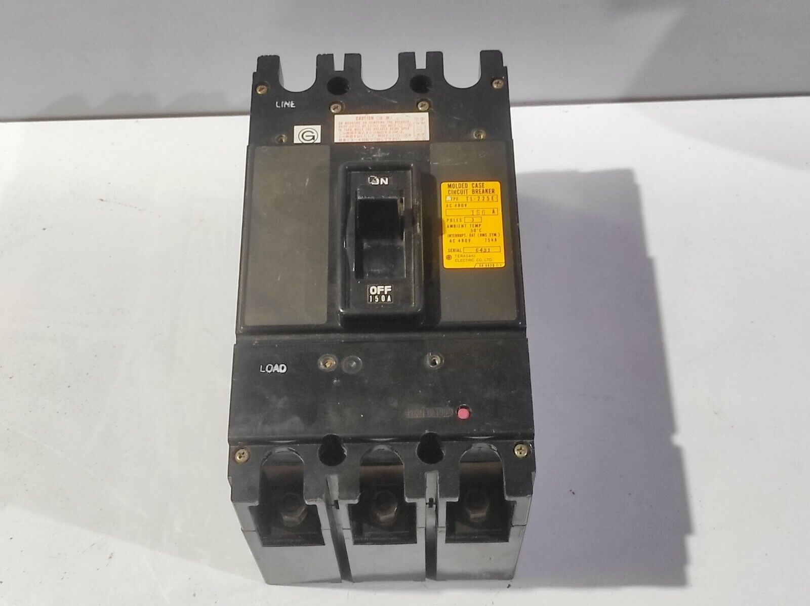 Terasaki TL-225E Molded Case Circuit Breaker 150A AC480V Poles 3 Ambient Temp 50