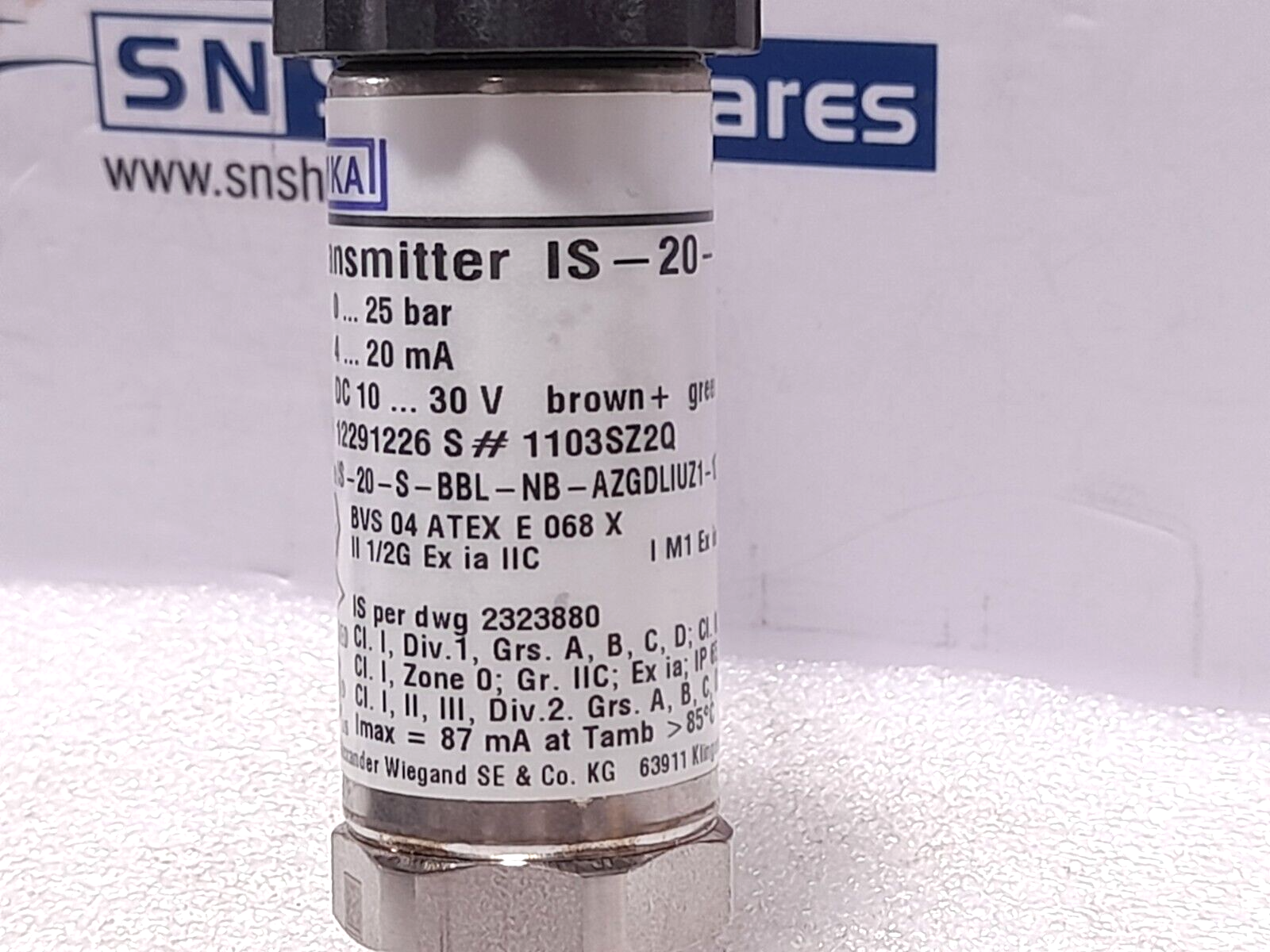 Wika IS-20-S Transmitter 12291226 0-25 Bar 4-20mA 10-30VDC NOV 20045996+74