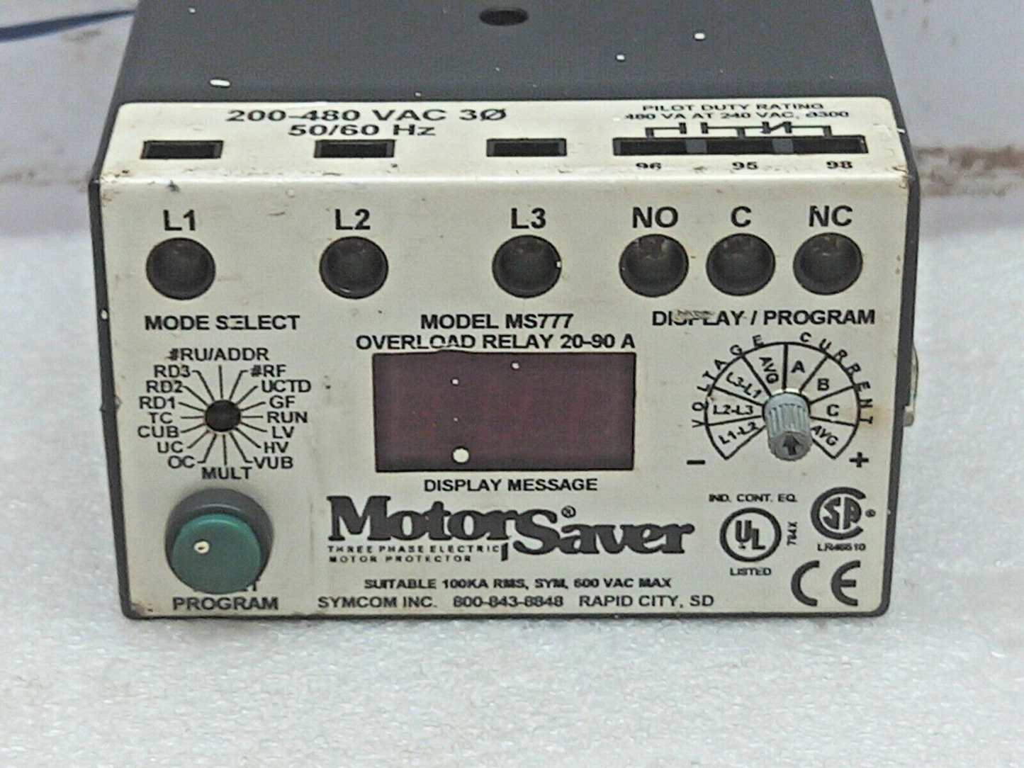 Syncom Model: MS777 Overload Relay 20-90A 200-480VAC 50/60Hz