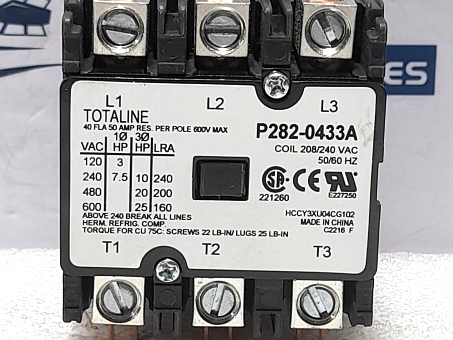 Totaline P282-0433A Definite Purpose Contactor 3P 208/240VAC 50/60Hz 40FLA 50A R