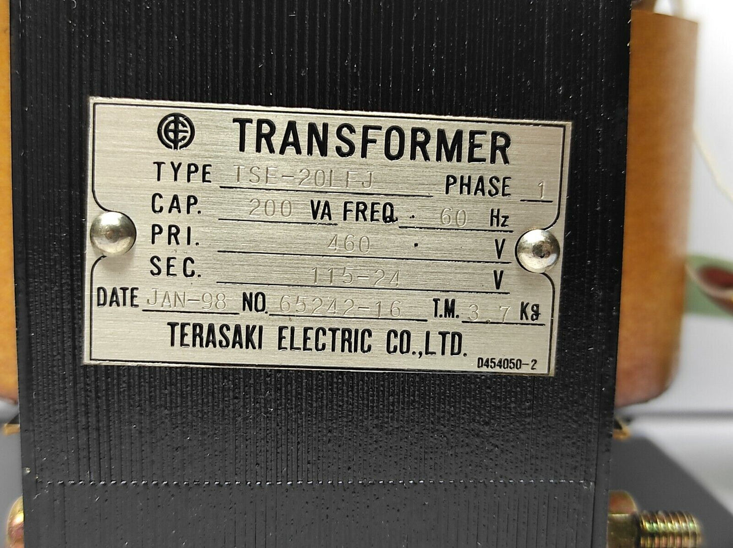 Terasaki TSE-20LFJ Transformer Phase 1 Cap.200VA Freq.60Hz Pri. 460V Sec. 115-24