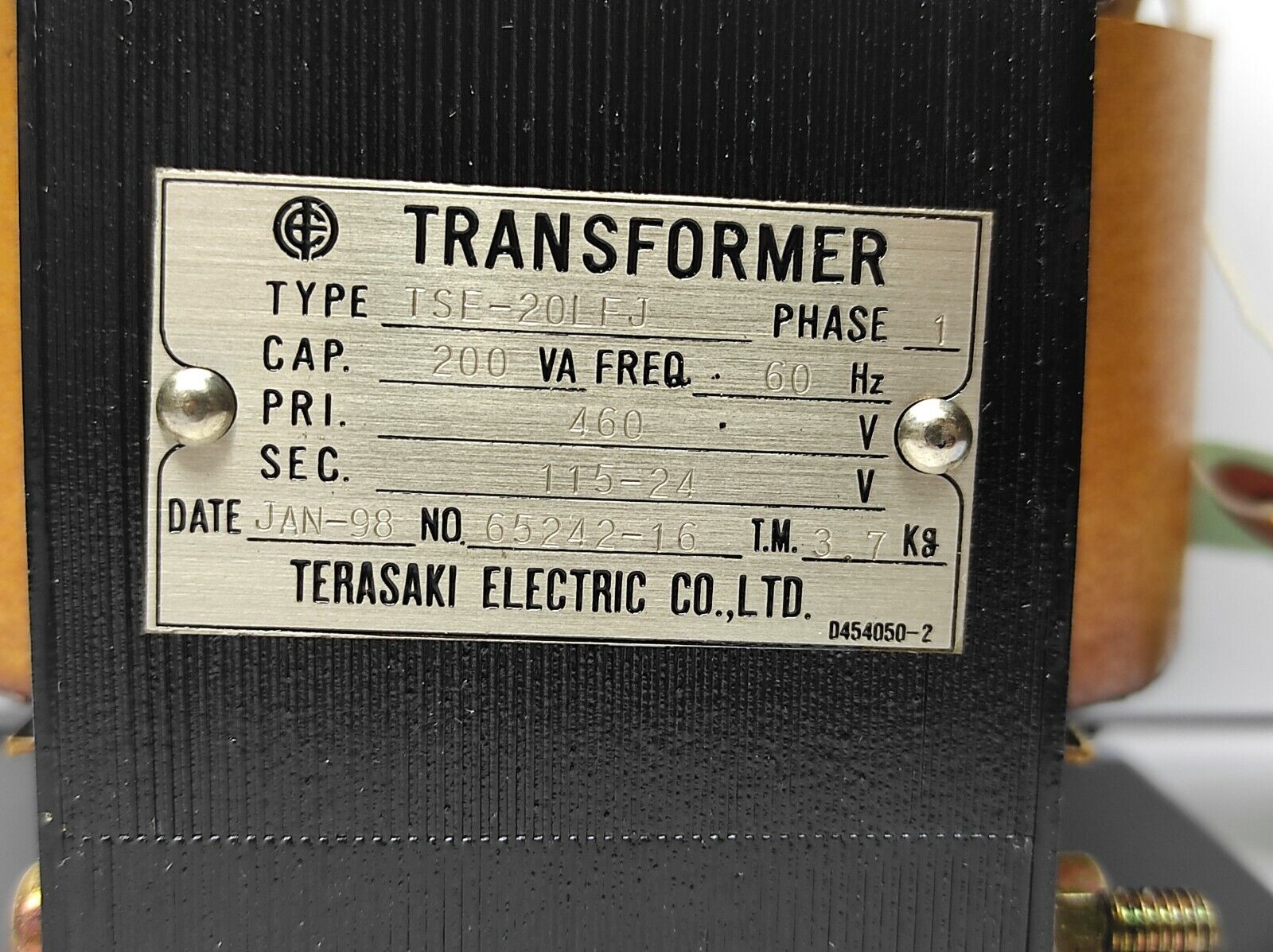 Terasaki TSE-20LFJ Transformer Phase 1 Cap.200VA Freq.60Hz Pri. 460V Sec. 115-24