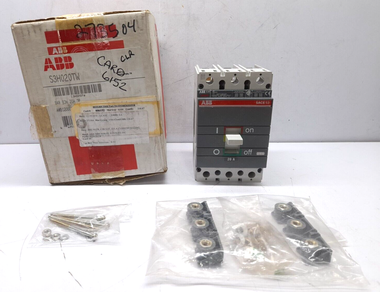 ABB SACE S3 S3H020TW Circuit Breaker S3H 20A BKR S3H 20A 3P