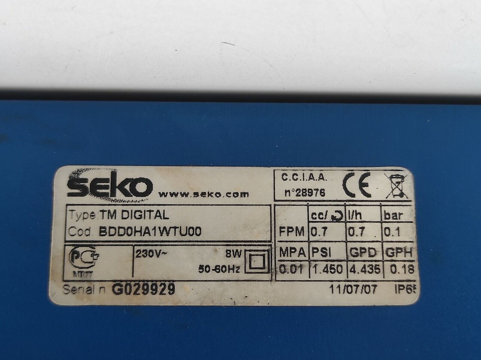 Seko TM Digital BDD0HA1WTU00 Clock Controlled Drain Dosing Unit 230V~ 8W 50-60Hz