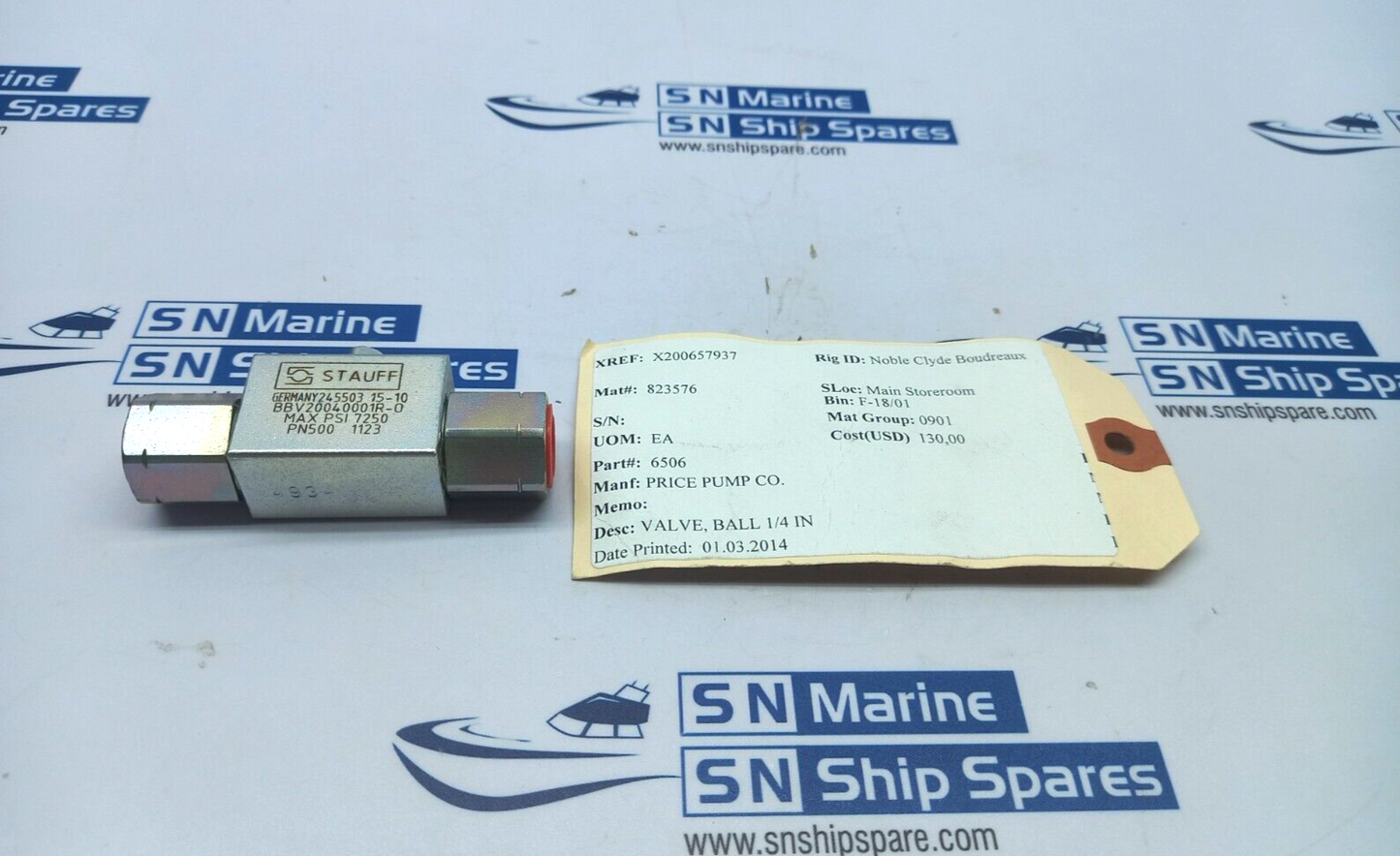 Stauff BBV20040001R-0 Ball Valve 1/4In 7250Max Psi Price Pump 6506