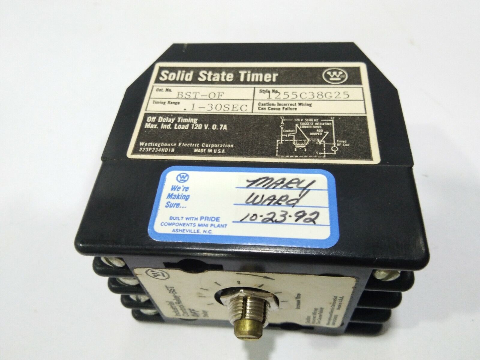 WESTINGHOUSE BST-OF SOLID STATE TIMER 1255C38G25 1-30SEC OFF DELAY TIMING