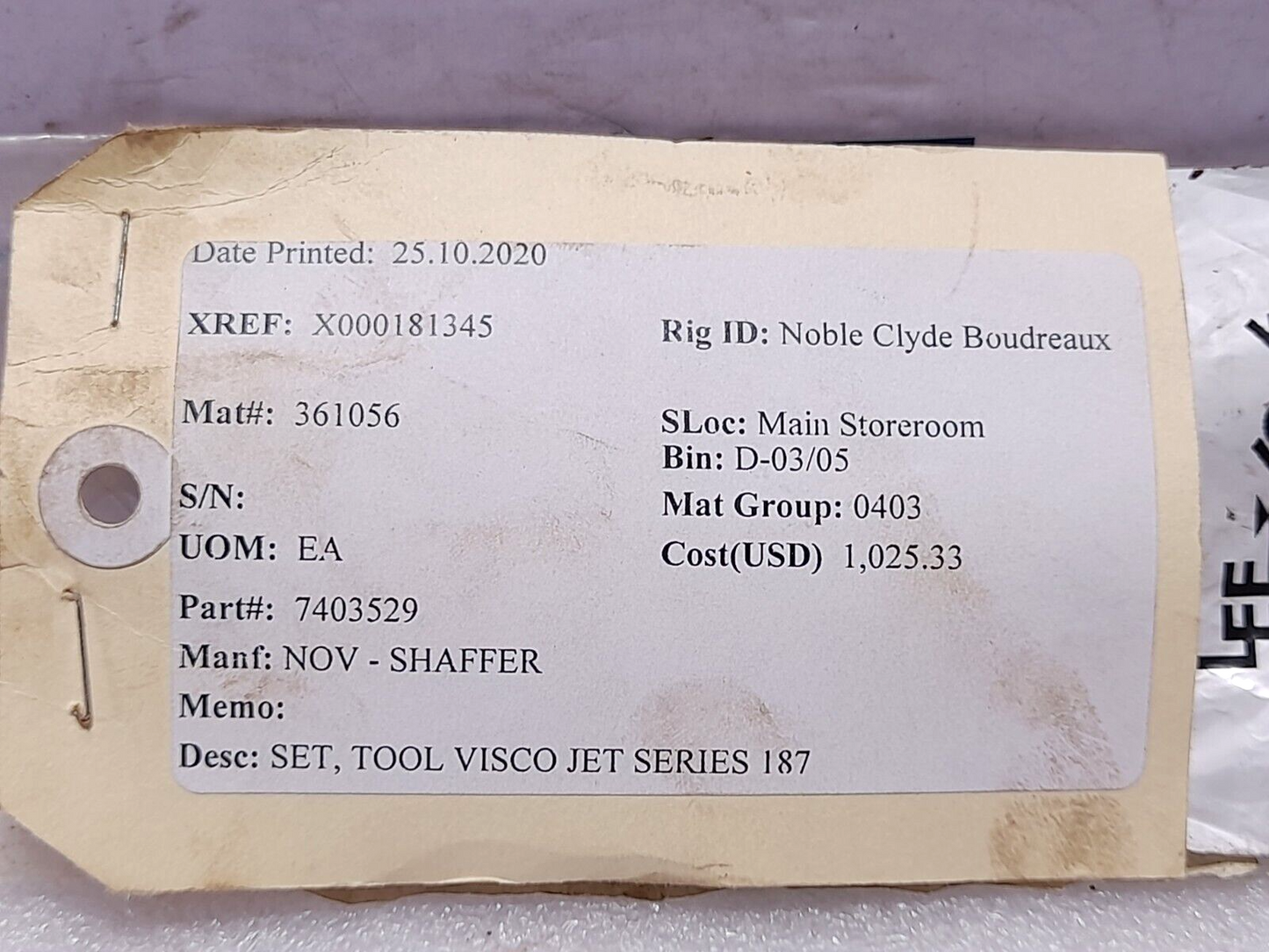 The Lee Company CUTA1870109C NOV Shaffer 7403529 Visco Jet Tool Set Series 187