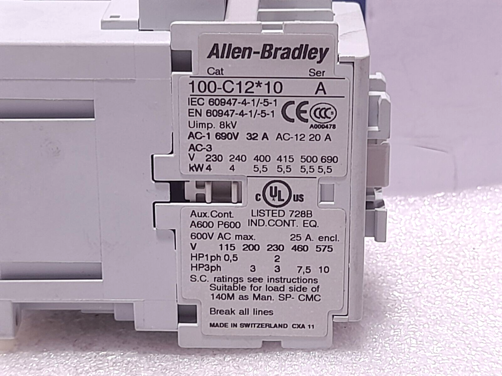 Allen Bradley 100-C12D10 Electrical Contactor IEC 12 A AMPS