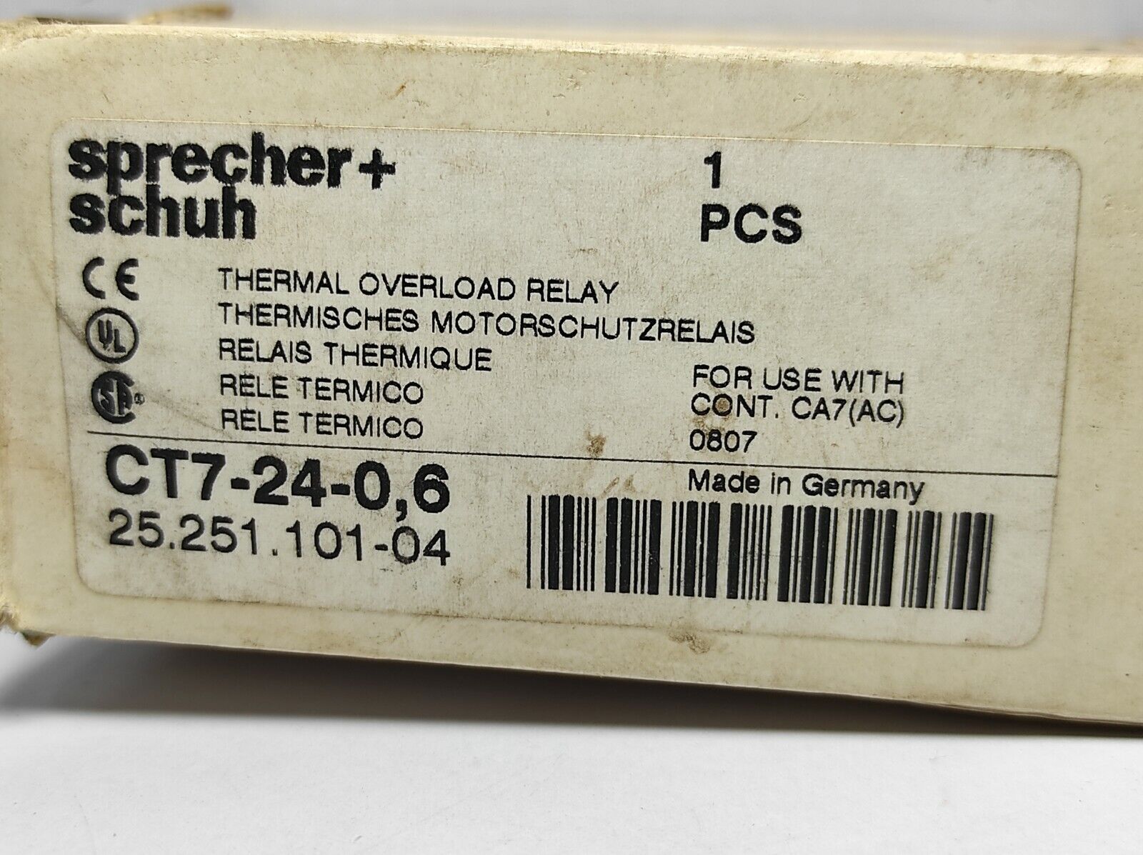 Sprecher Schuh CT7-24-0.6 Thermal Overload Relay CT7-24