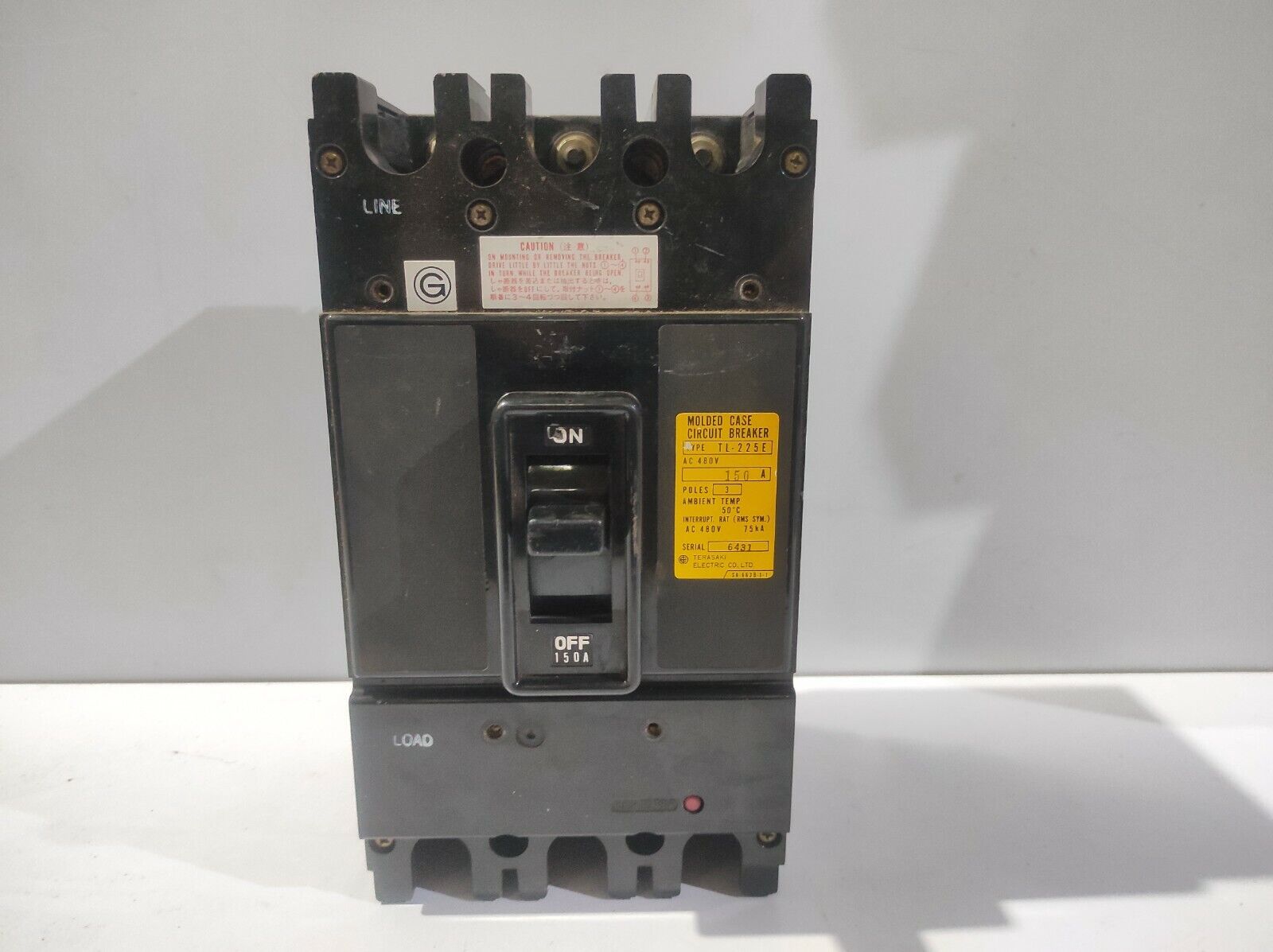 Terasaki TL-225E Molded Case Circuit Breaker 150A AC480V Poles 3 Ambient Temp 50