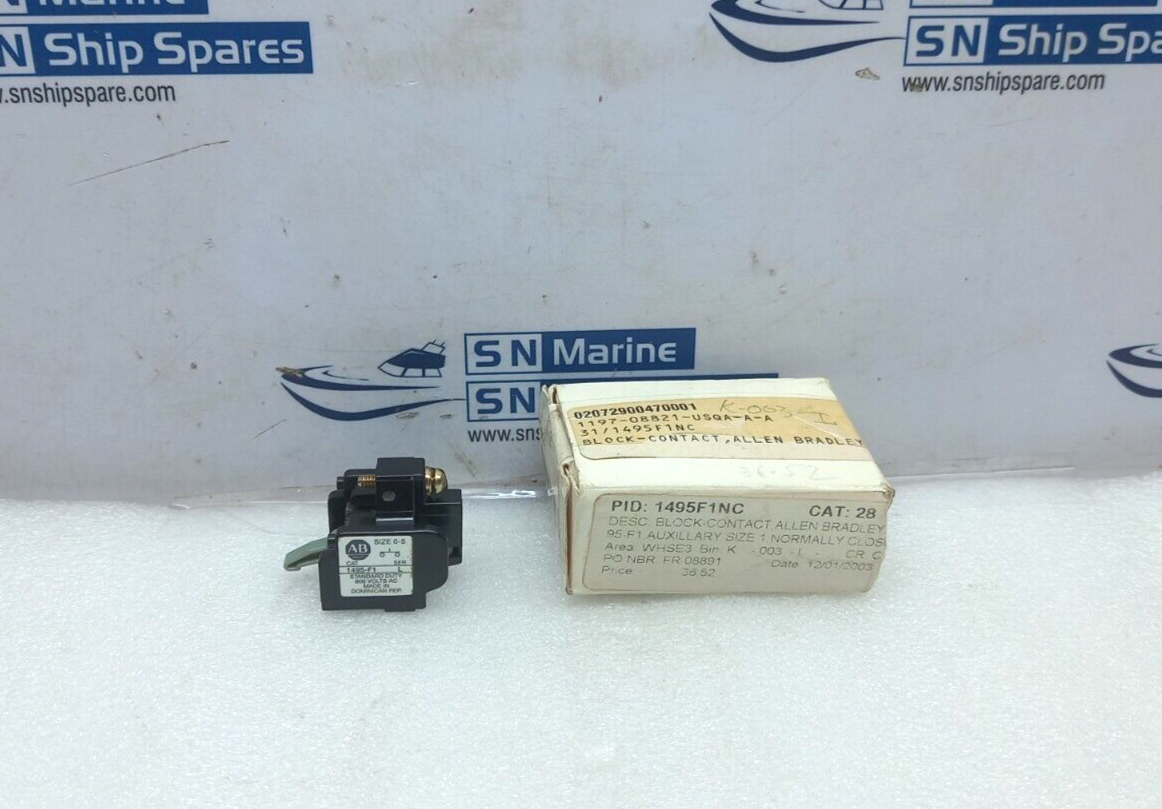 Allen Bradley 1495-F1 Auxiliary Contact Block SER L 600V AC Size: 0-5