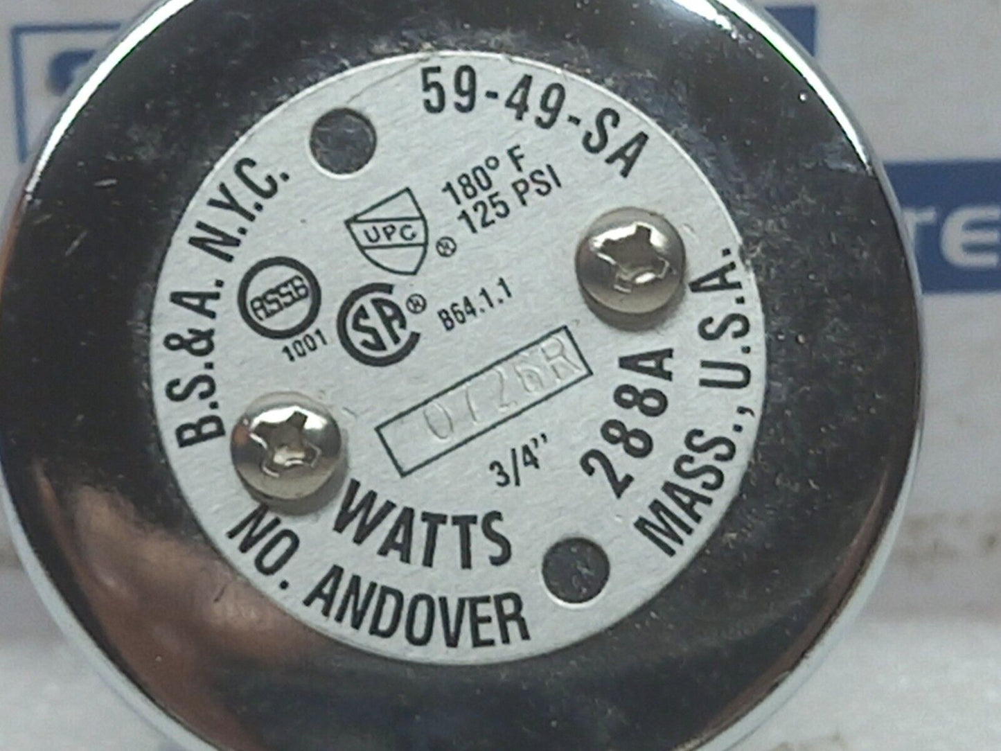 WATTS 288A Vacuum Breaker ¾ 125PSI 180F 59-49-SA Hobart 277112 0726R