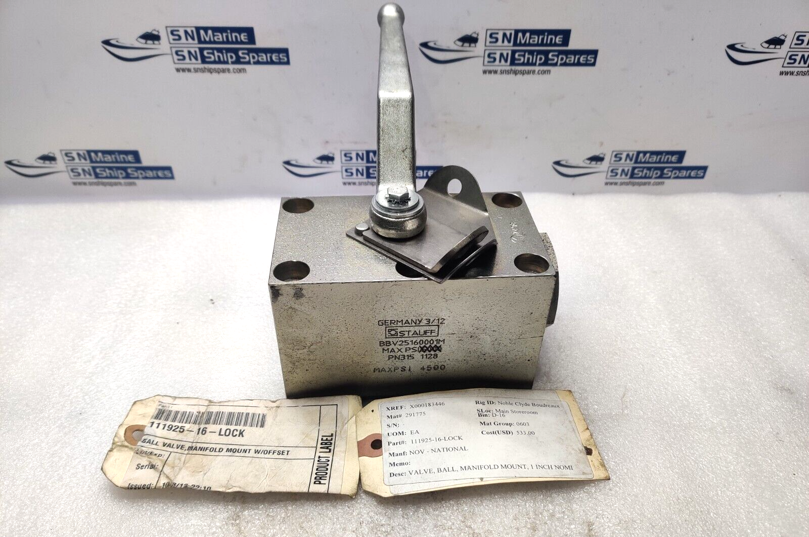 Stauff BBV25160001M Manifold Ball Valve Max Psi 4500 NOV 111925-16