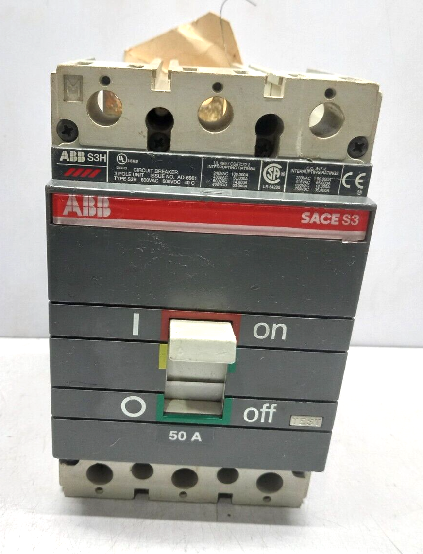 ABB SACE S3 S3H Circuit Breaker 50A 600VAC 600VDC 3 Pole