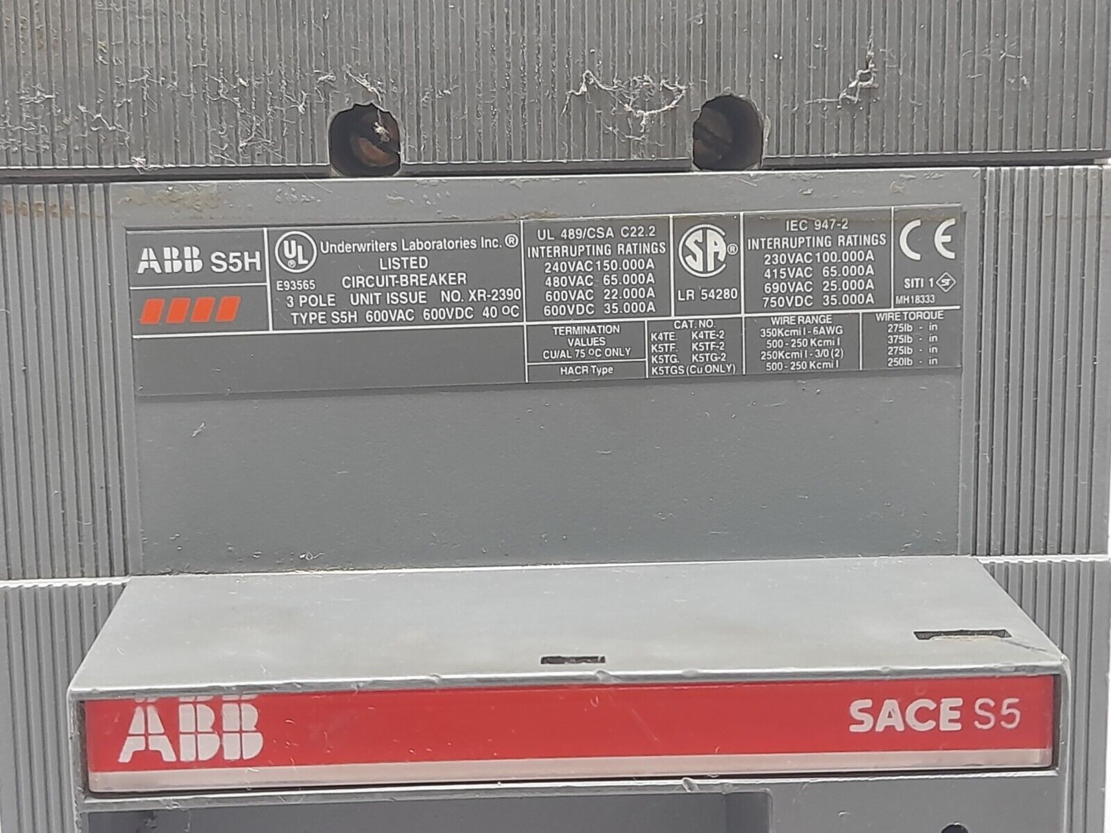 ABB SACE S5 S5H Circuit Breaker 300A 3P 600VAC 600VDC