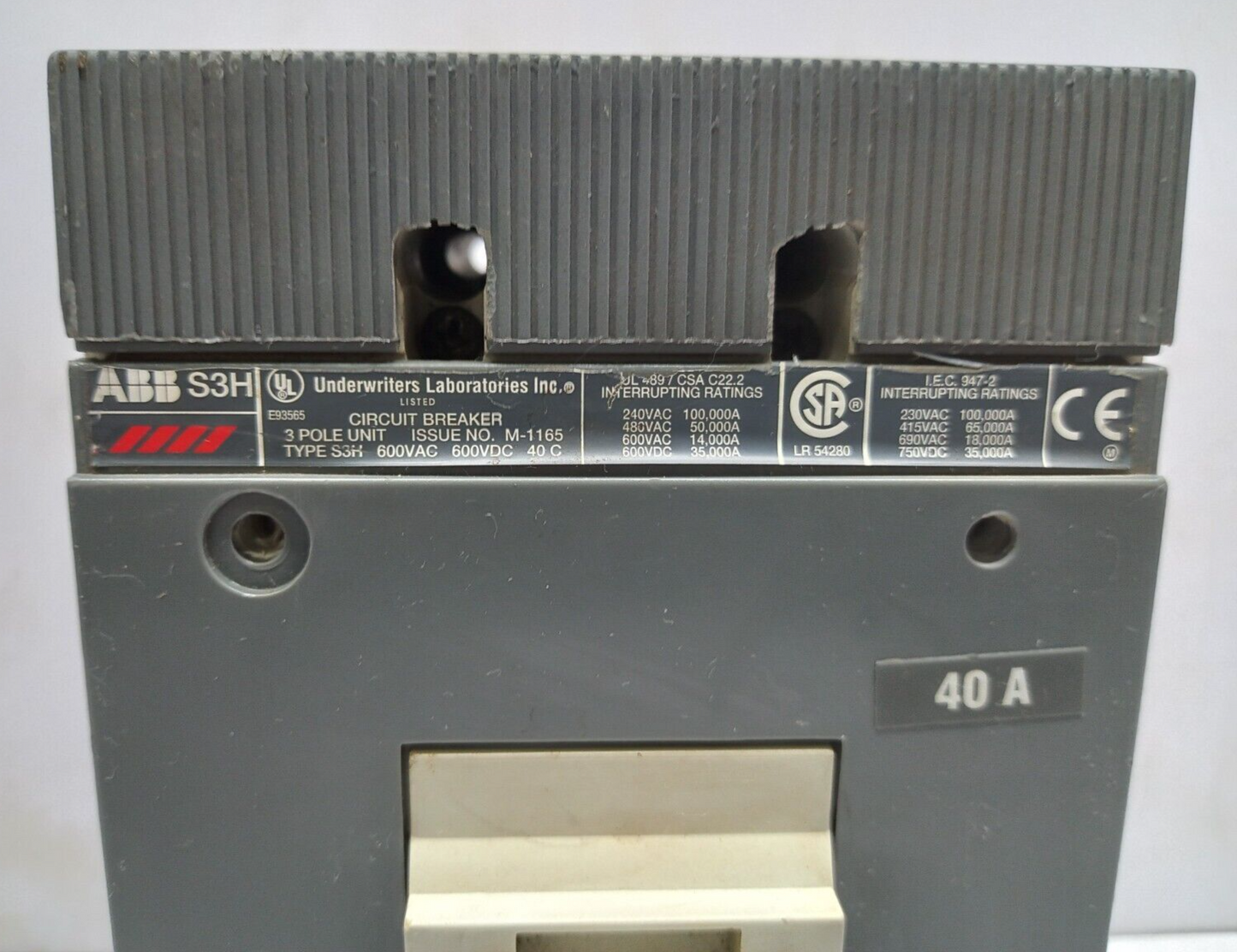 ABB S3H Circuit Breaker 40A 3P 600VAC 600VDC