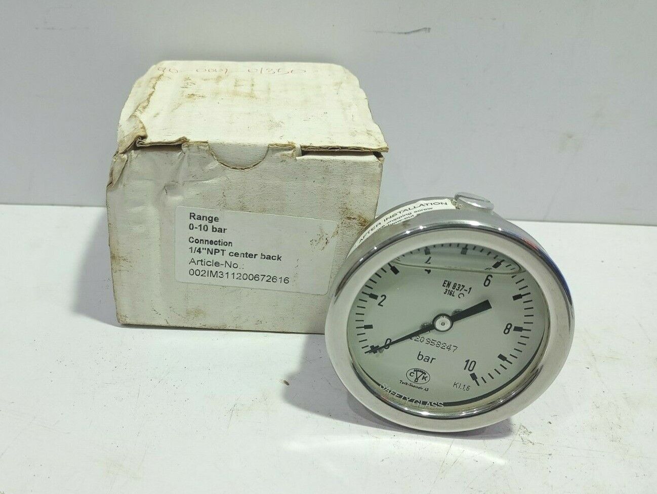 Teck Skotselv IM-316-304-G-20-063-¼” NPT 0-10 Manometer 63MM 0-10Bar ¼“ NPT