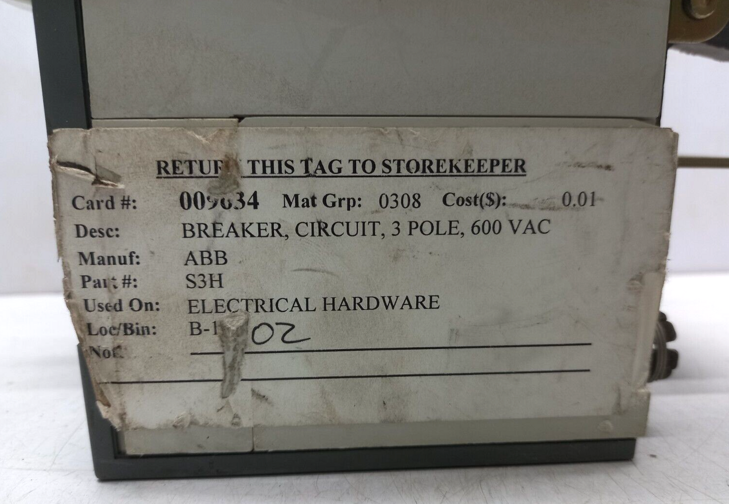 ABB S3H Circuit Breaker 100A 3P 600VAC 600VDC