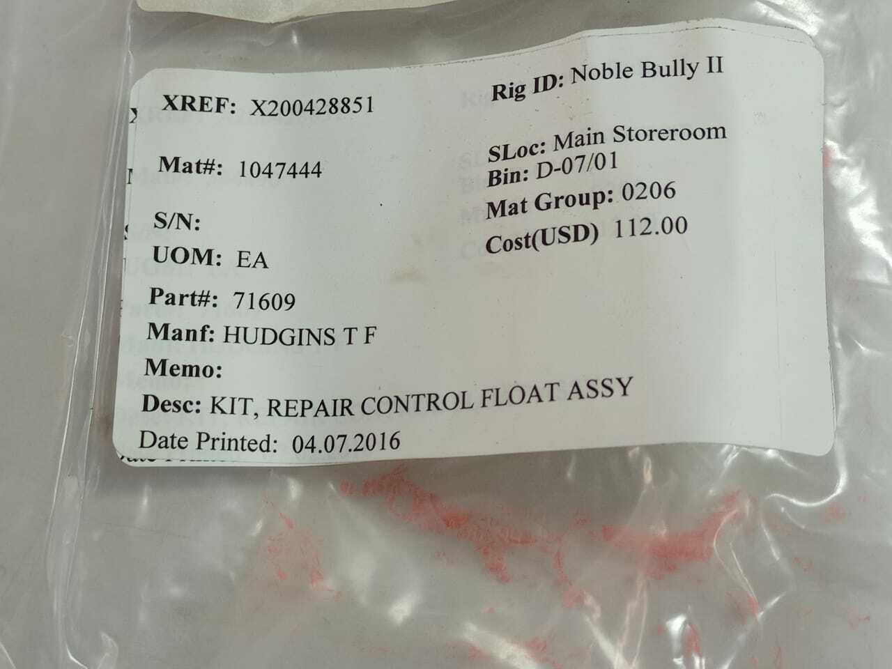 T F Hudgins 71609 Repair Control Float Assembly Kit