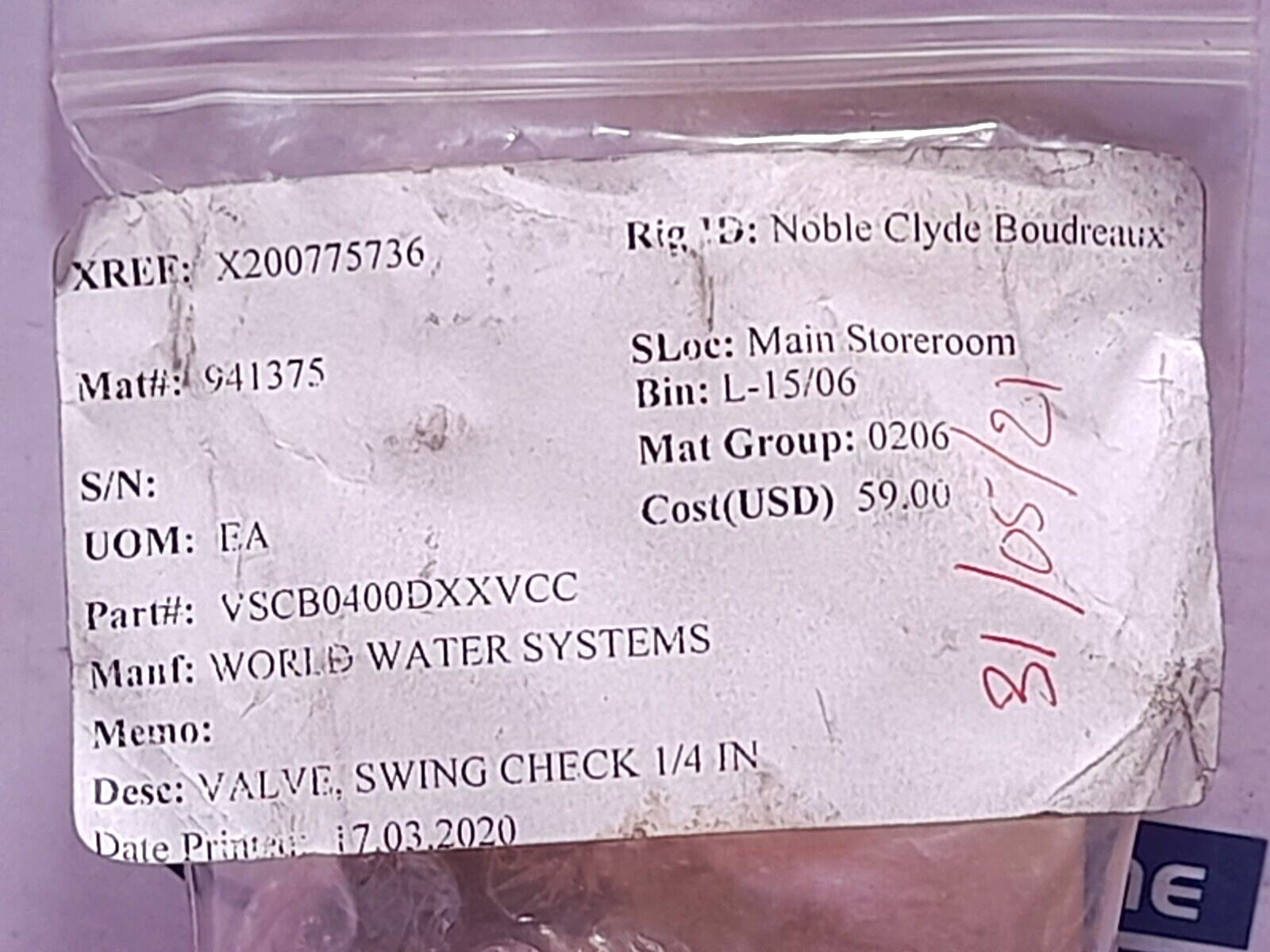 United Randleman ¼ 125WSP 200WOG World Water Systems VSCB0400DXXVCC Check Valve