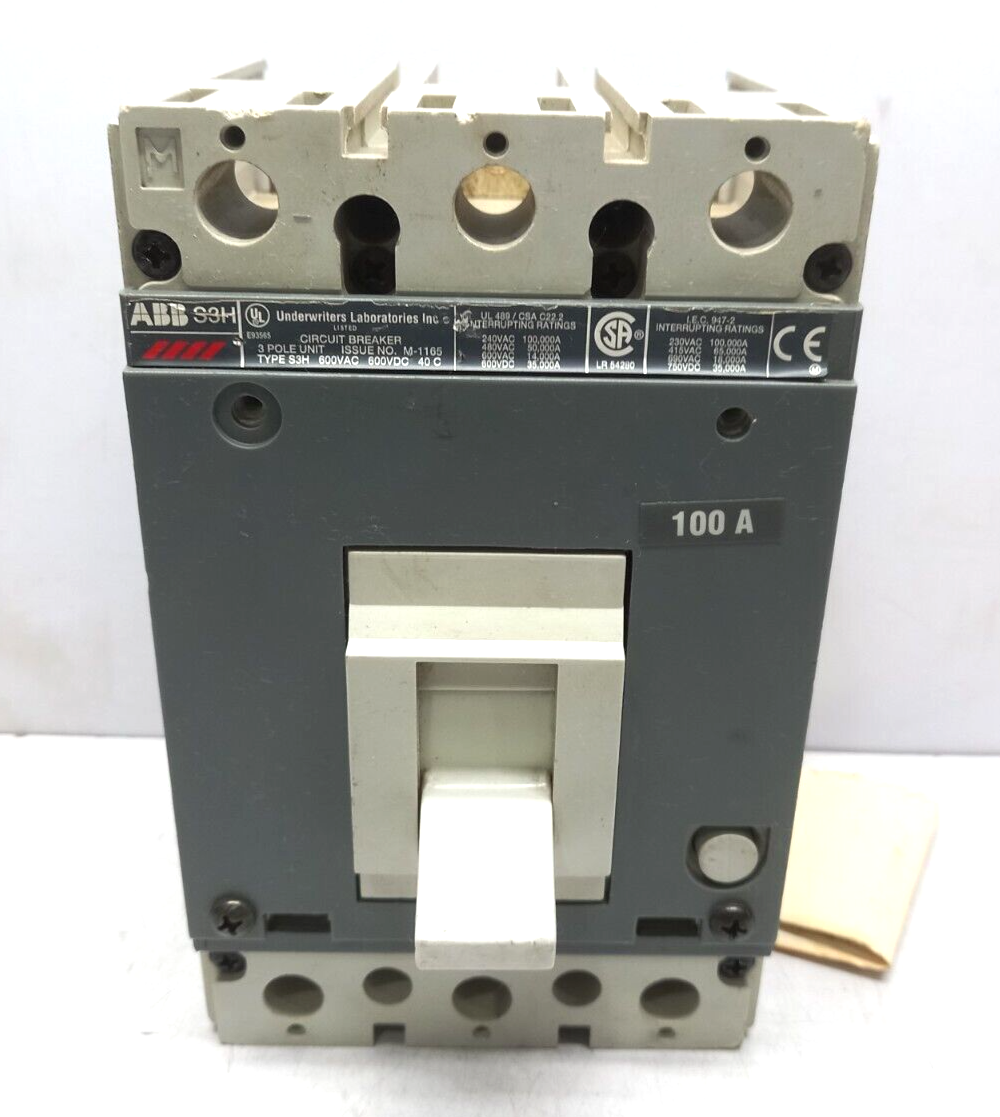 ABB S3H Circuit Breaker 100A 600VAC 600VDC 3 Pole
