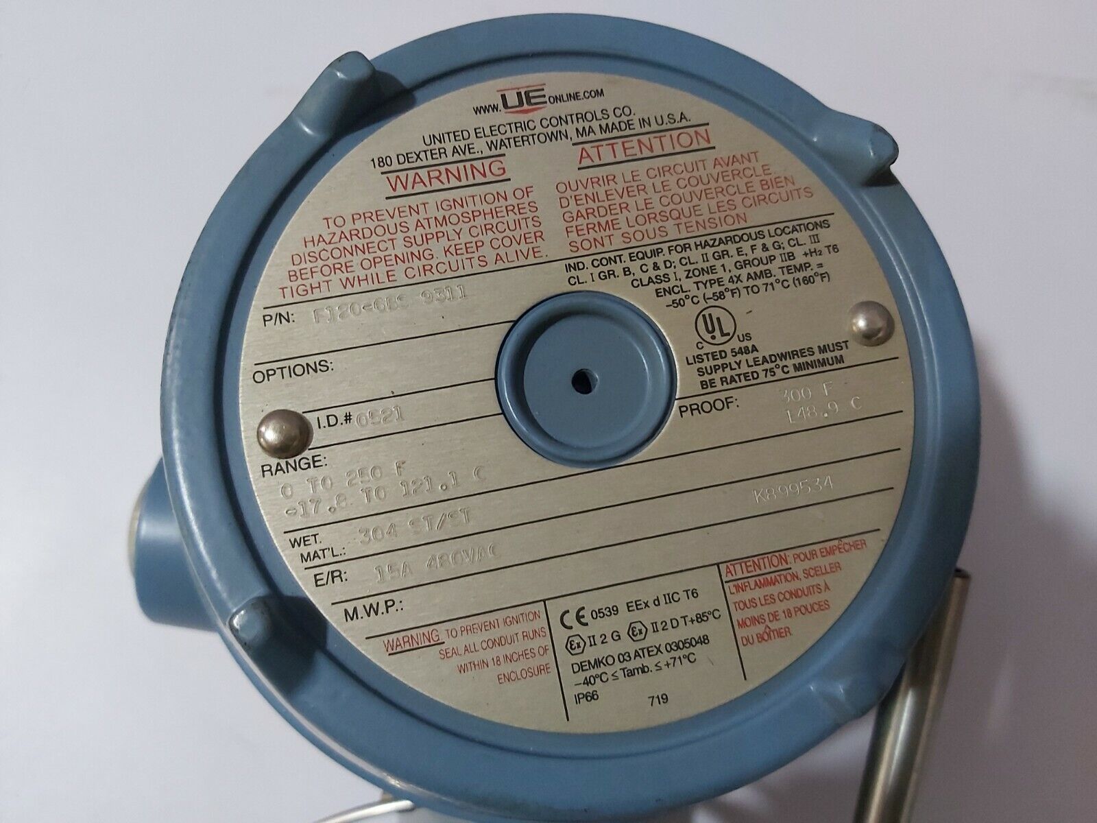 UNITED ELECTRIC F120-6BS9311 TEMPERATURE SWITCH 0-250F 