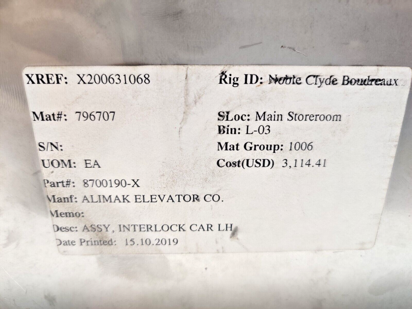 Alikmak Elevator 8700190-X Interlock Gate 250Vac 2A