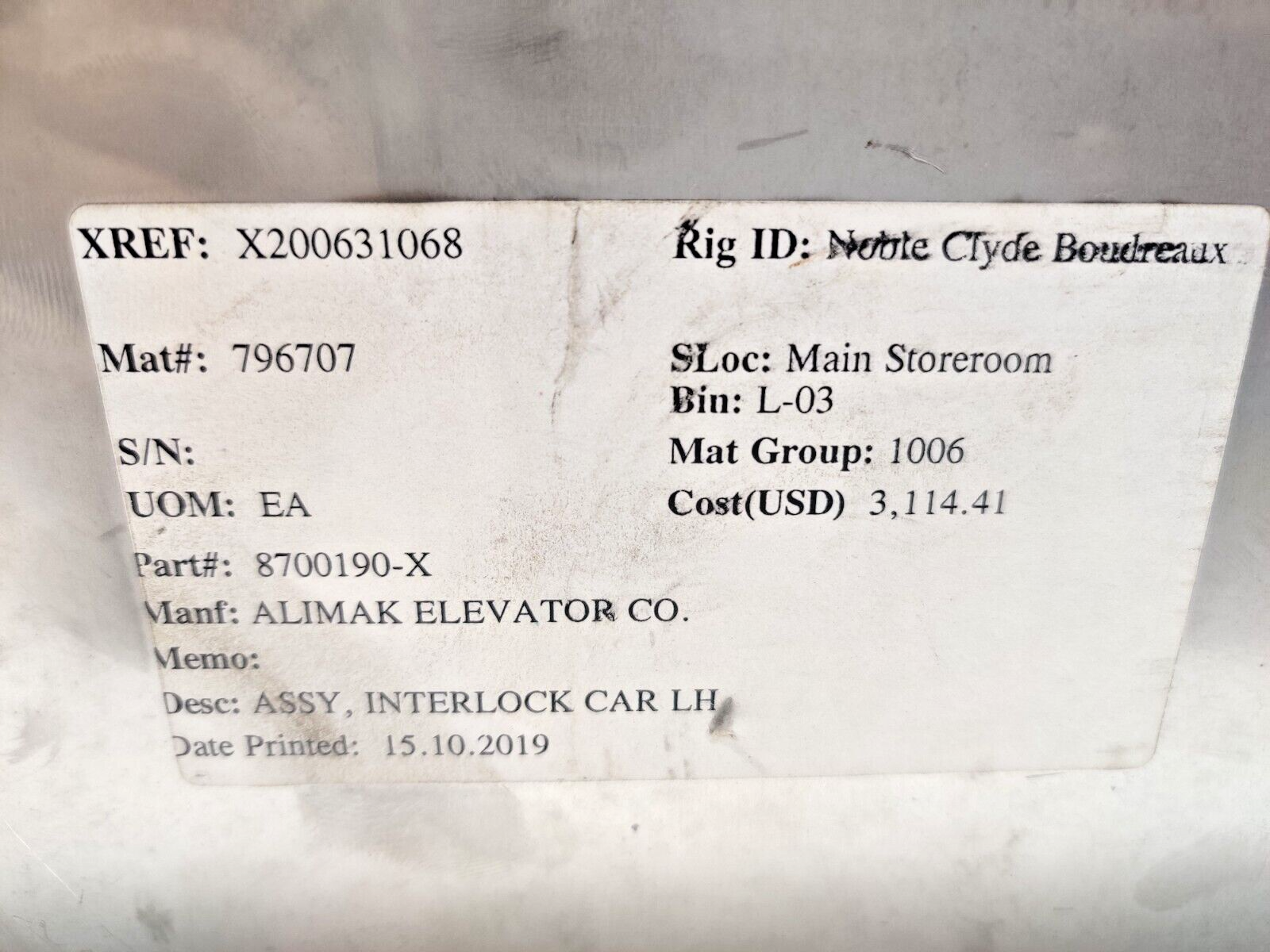 Alikmak Elevator 8700190-X Interlock Gate 250Vac 2A